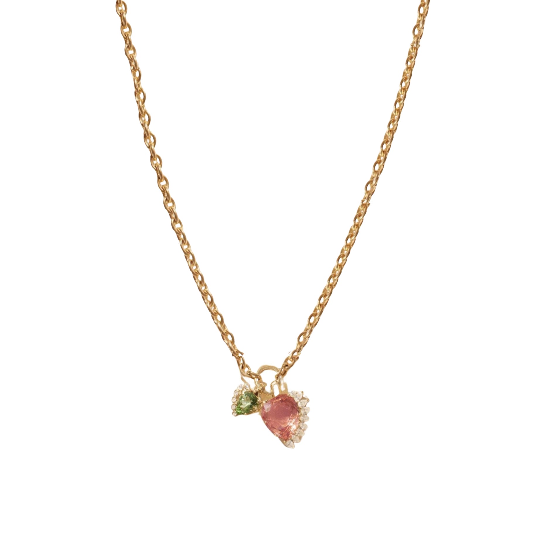 Collier Sun N°2 en or jaune sertie de diamant - Tourmaline rose & verte