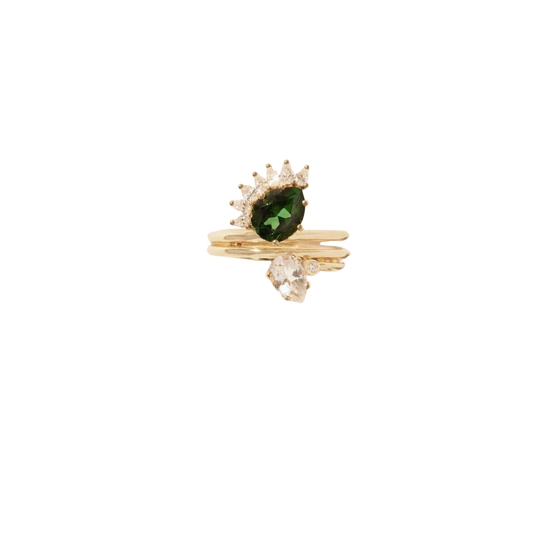 Bague Sun N°4 en or jaune avec diamant - Tourmaline Verte