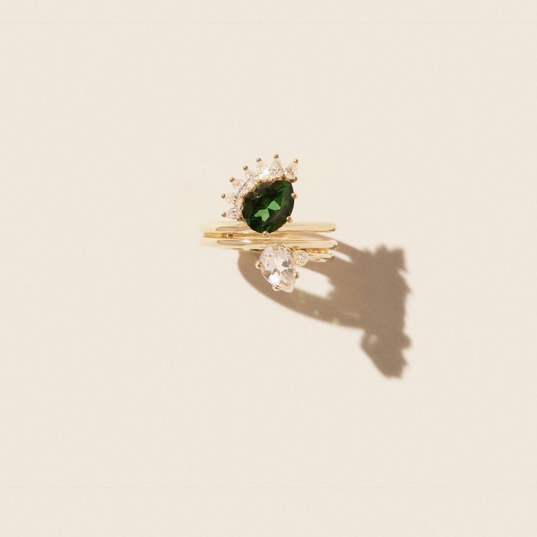 Bague Sun N°4 en or jaune avec diamant - Tourmaline Verte