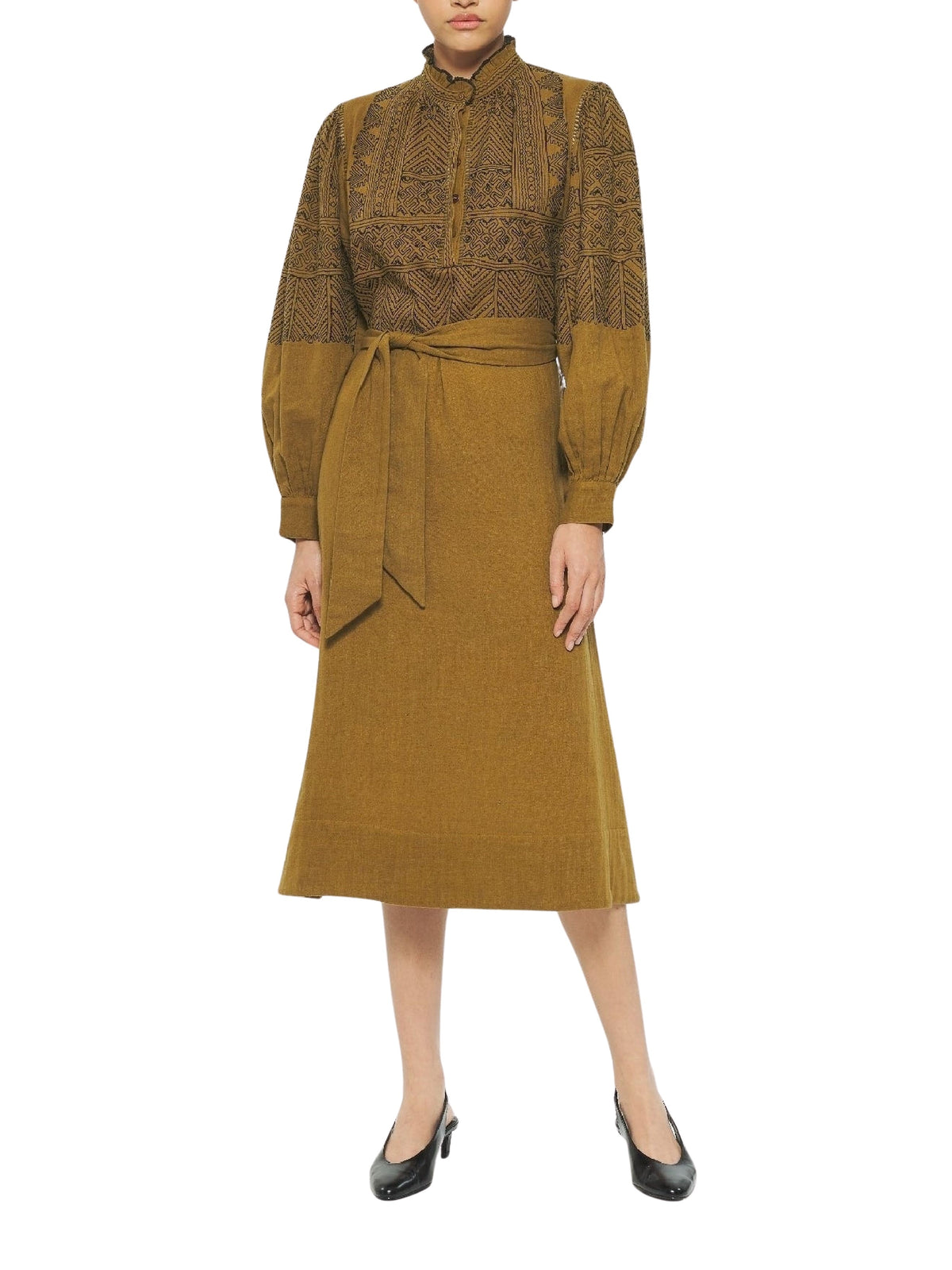 Robe brodée Svetlana - Camel