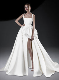 Beaded strapless satin bow dress - Pristine Cream