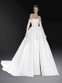 Robe à broderies perlées en soie - Cloud Dancer
