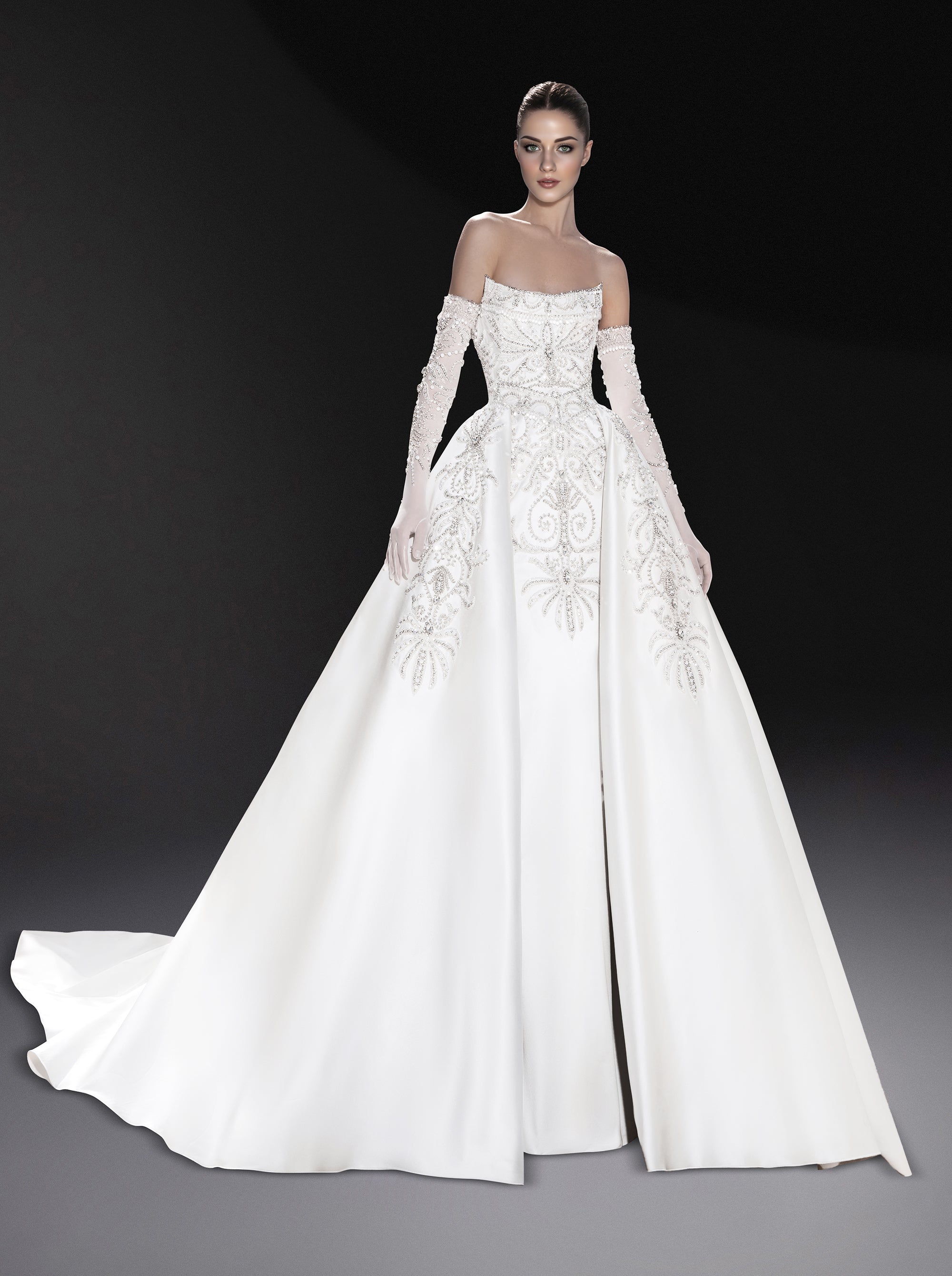 Robe à broderies perlées en soie - Cloud Dancer