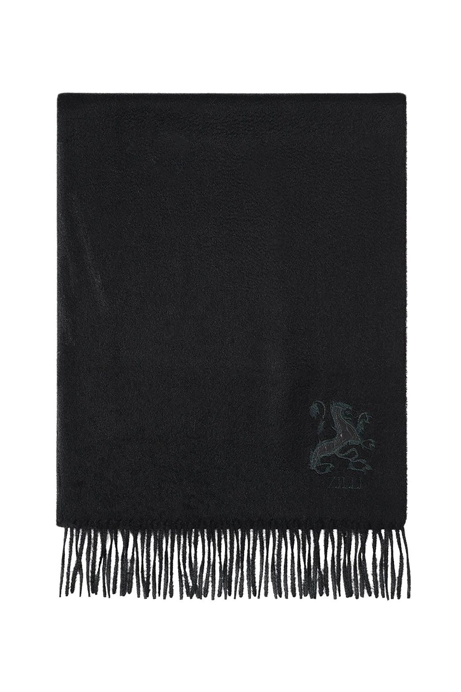 Écharpe à broderie et franges en cachemire - Noir