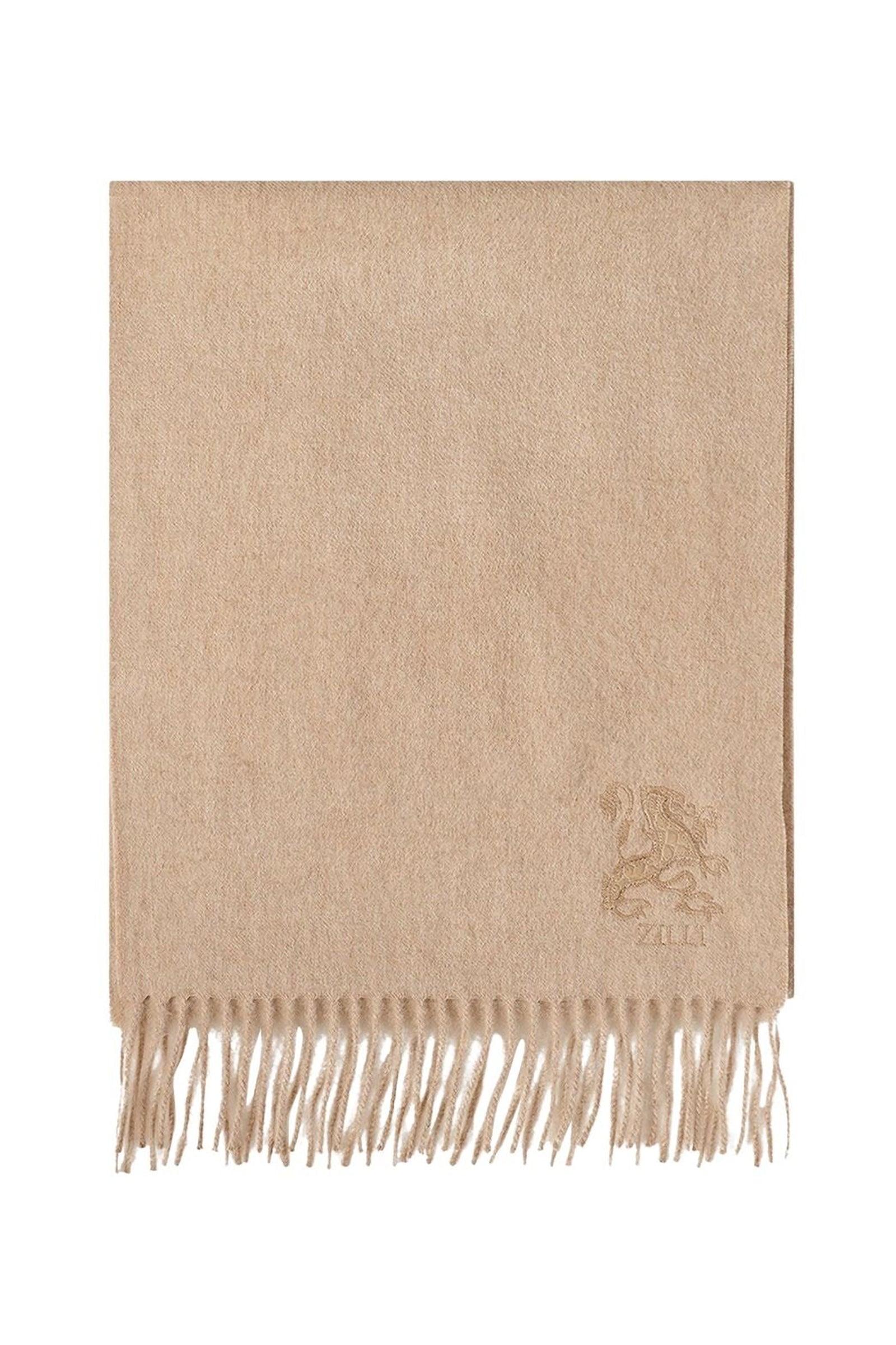 Écharpe à franges et broderie en cachemire - Beige