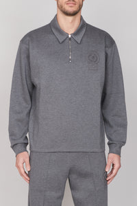 Sweatshirt à écusson brodé et chiné - Gris