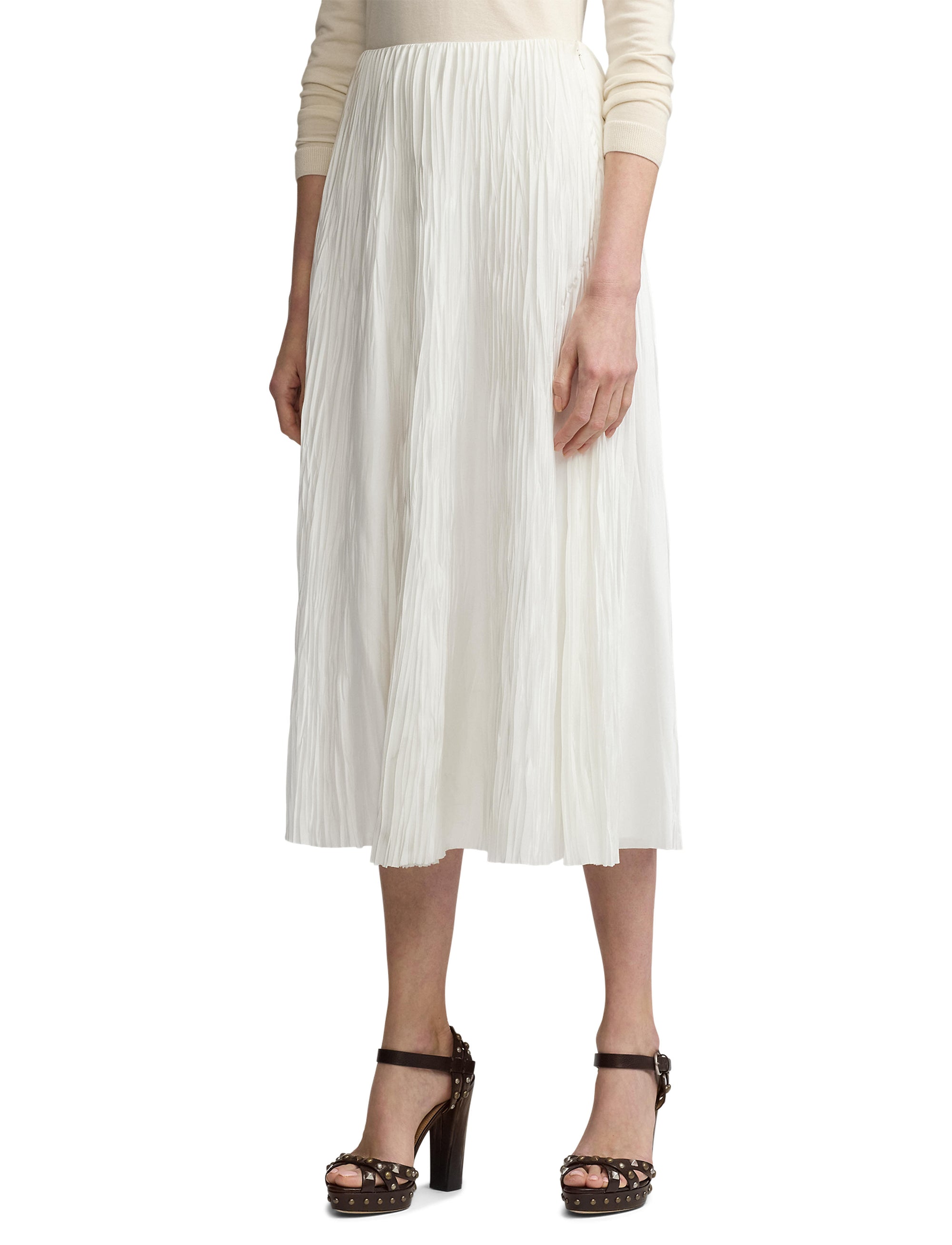 Malone pleated skirt in satin - Off-White