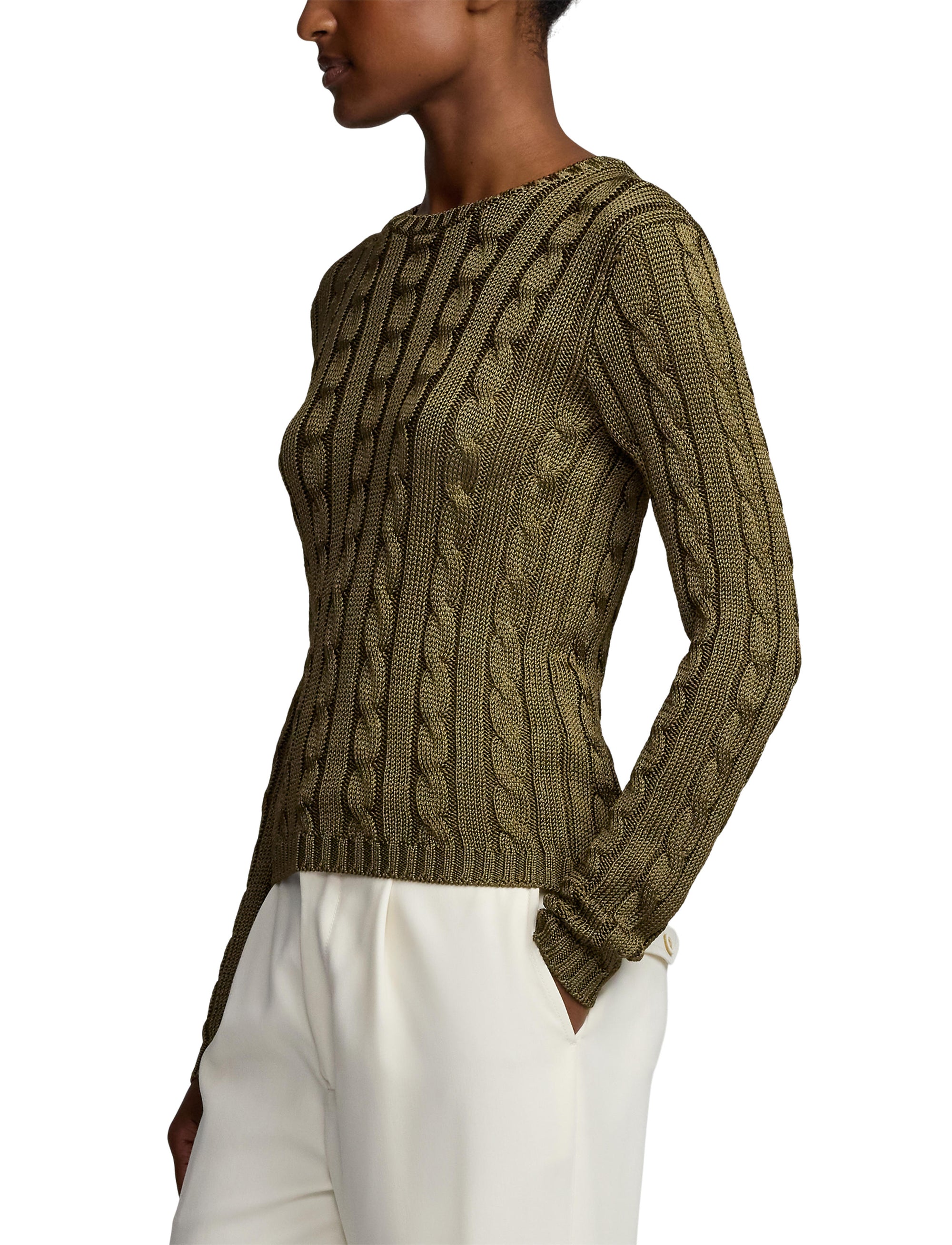 Pull col rond torsadé en soie - Moss