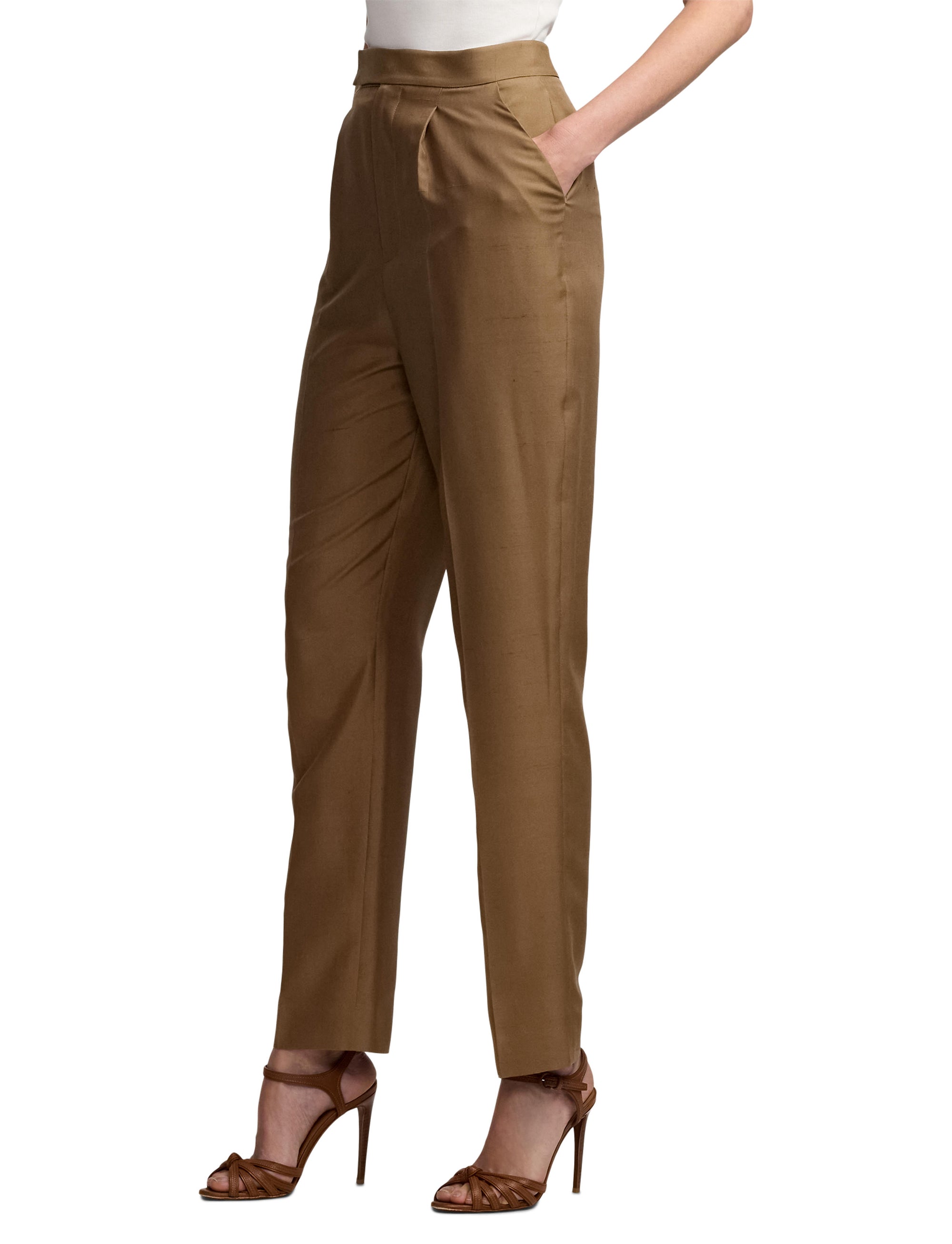 Evanne trousers in silk shantung - Cocoa