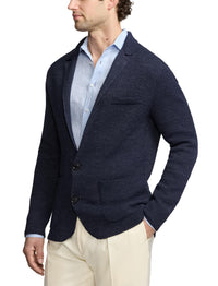 Cardigan blazer en lin mélangé texturé - Royal Navy Heather