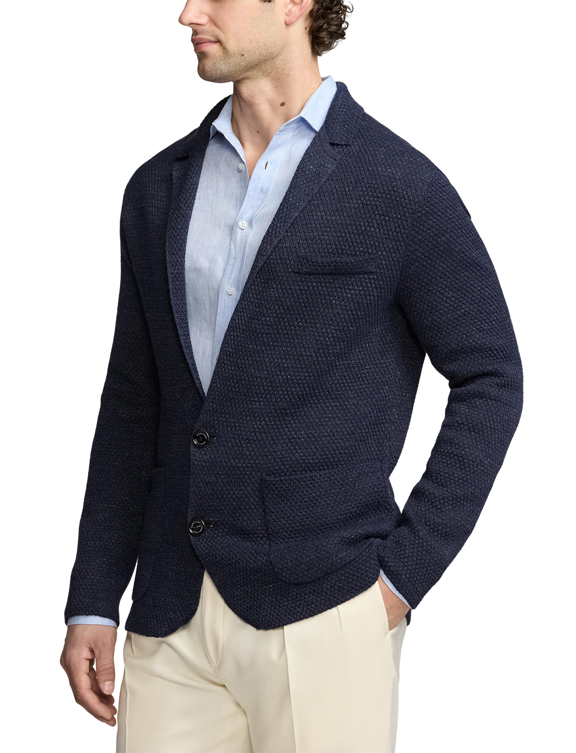 Cardigan blazer en lin mélangé texturé - Royal Navy Heather