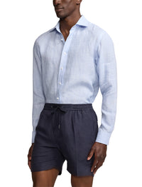 Chemise à motif prince-de-galles en lin - Blue