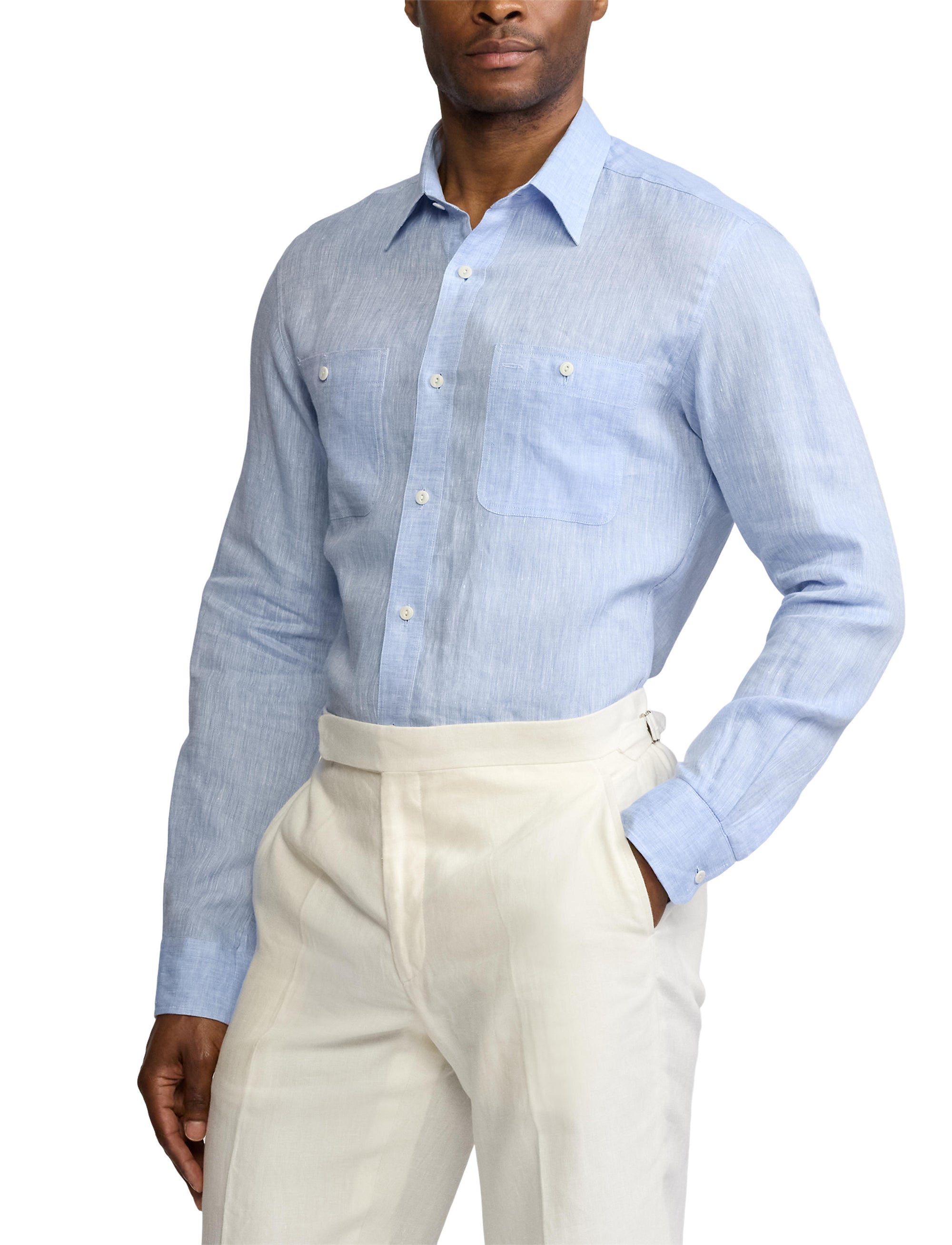 Linen and chambray shirt - Light Blue