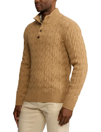 Pull torsadé à col cheminée en cachemire - Camel Melange