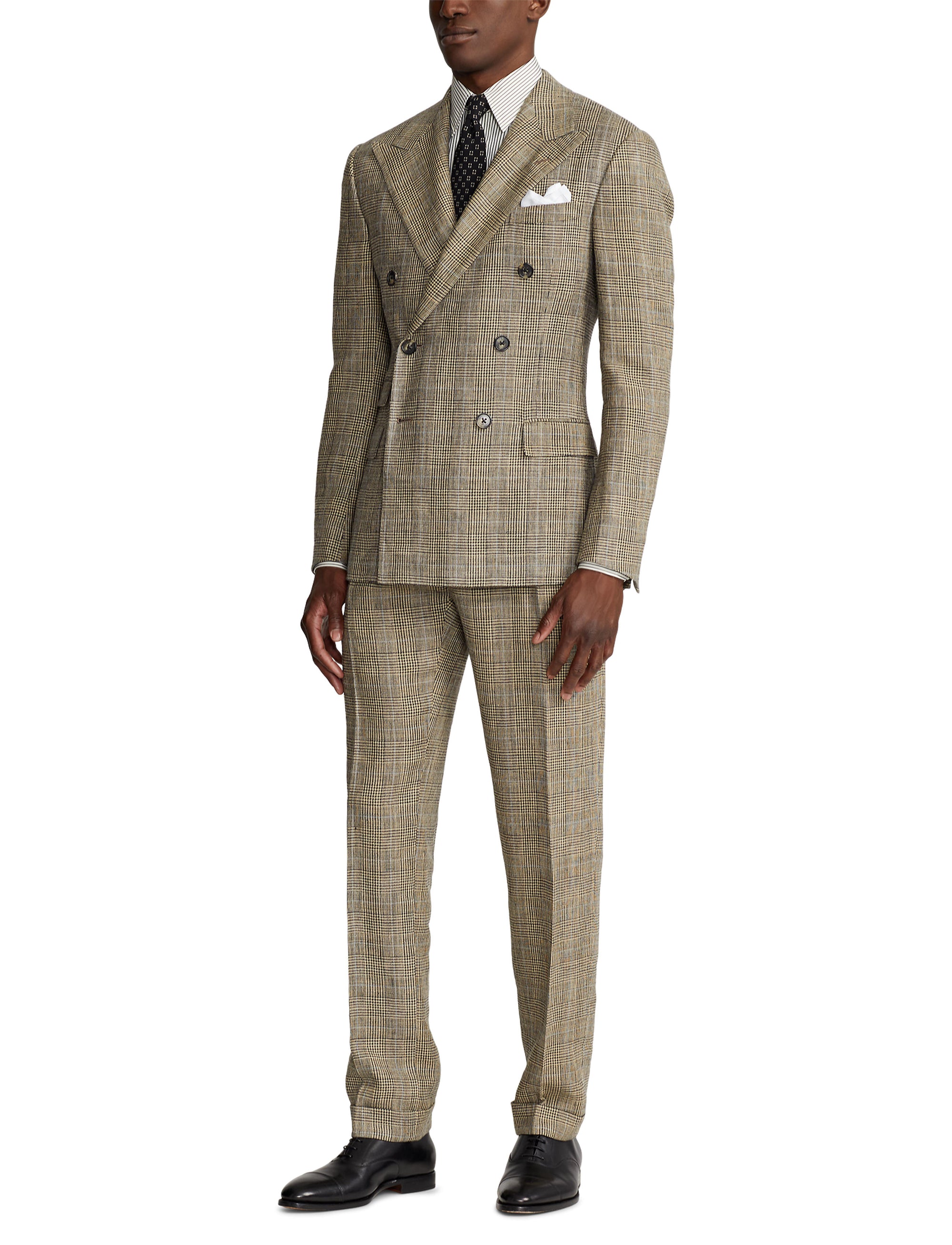 Ralph tartan suit in silk and linen blend - Vintage Cream & Black With Blue Deco