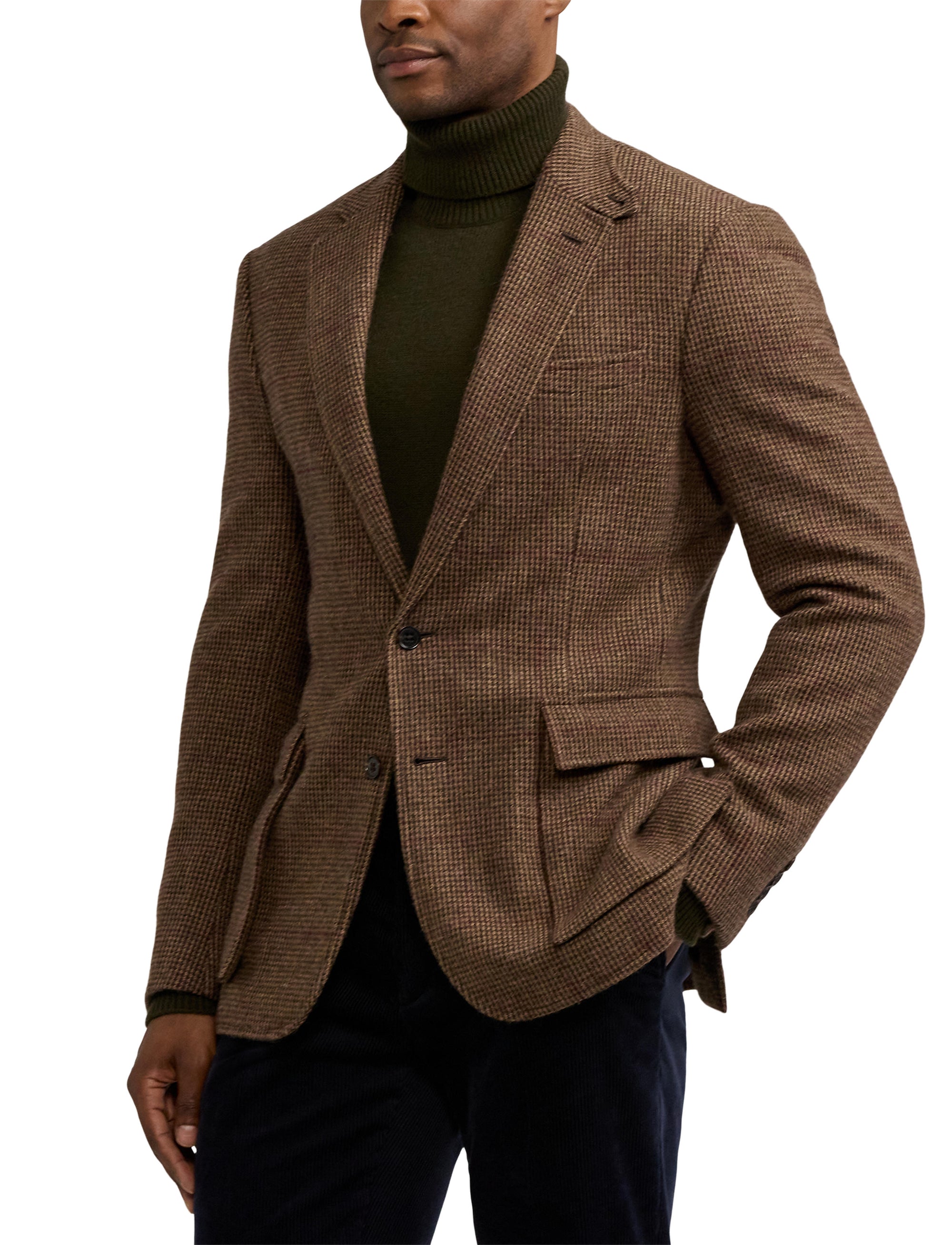 Blazer Kent pied-de-poule en cachemire et laine mélangé - Dark Brown, Multicolore With Burgundy Deco