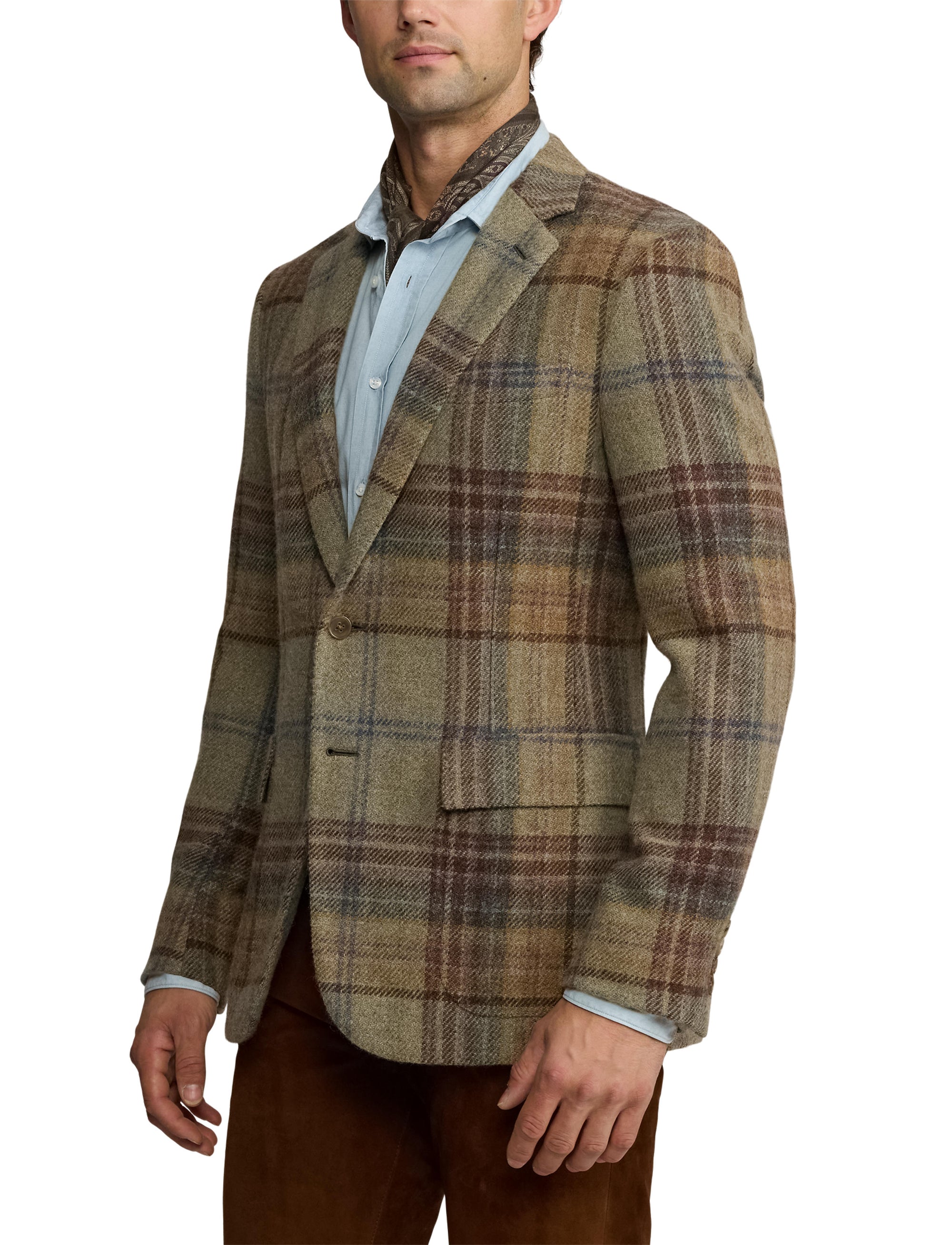 Blazer Kent écossais en laine - Sage, Brown, Tan & Multicolore