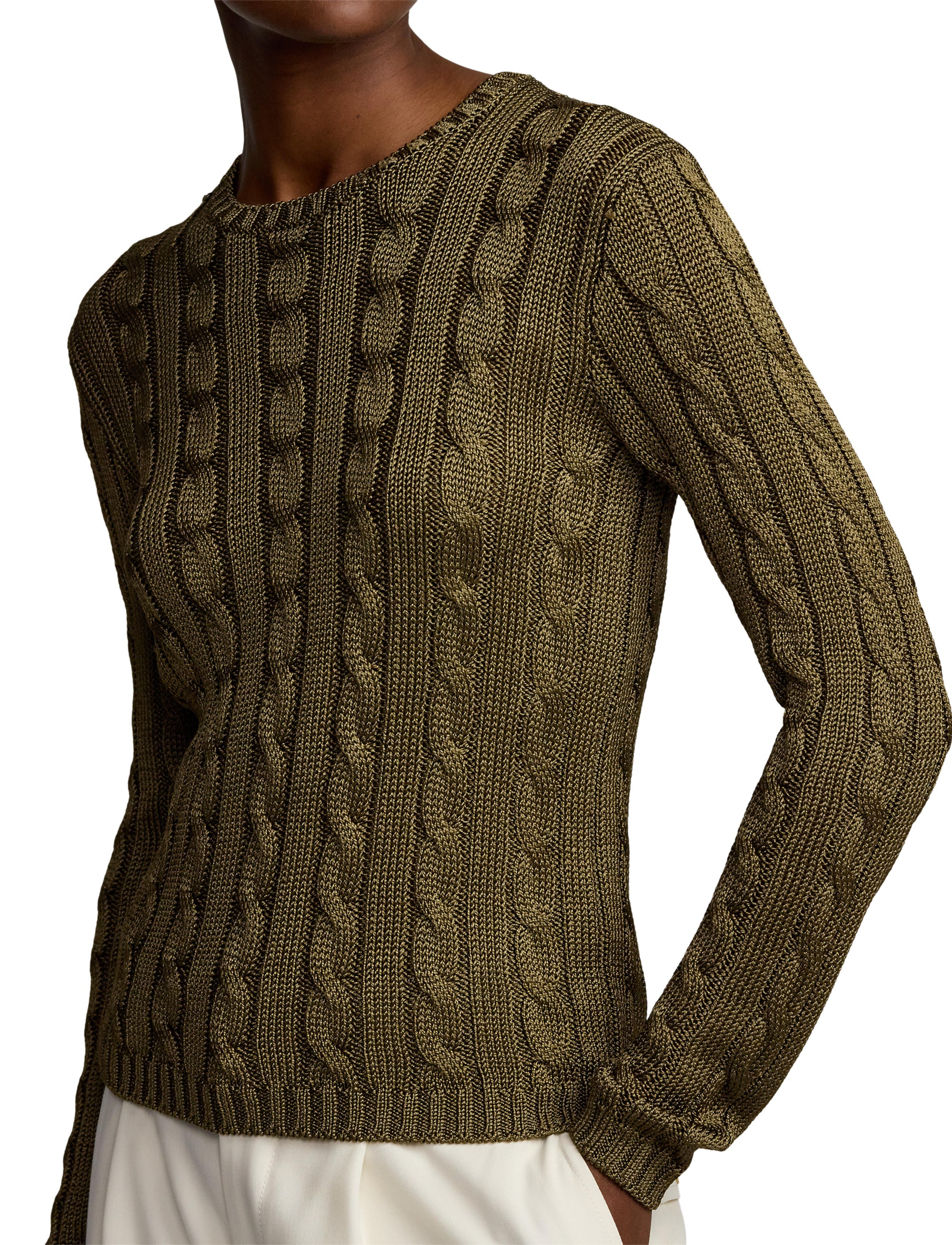 Pull col rond torsadé en soie - Moss