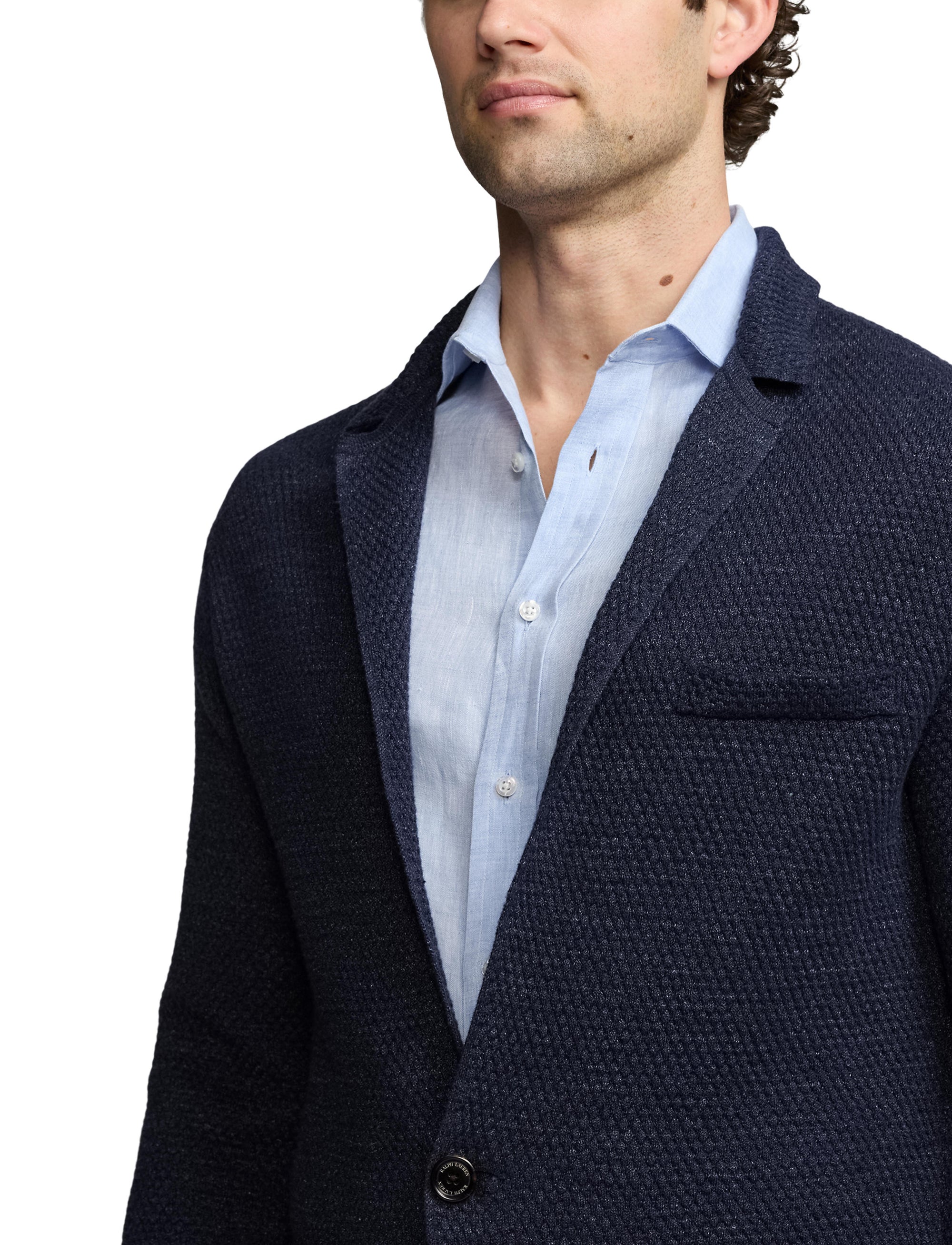 Cardigan blazer en lin mélangé texturé - Royal Navy Heather
