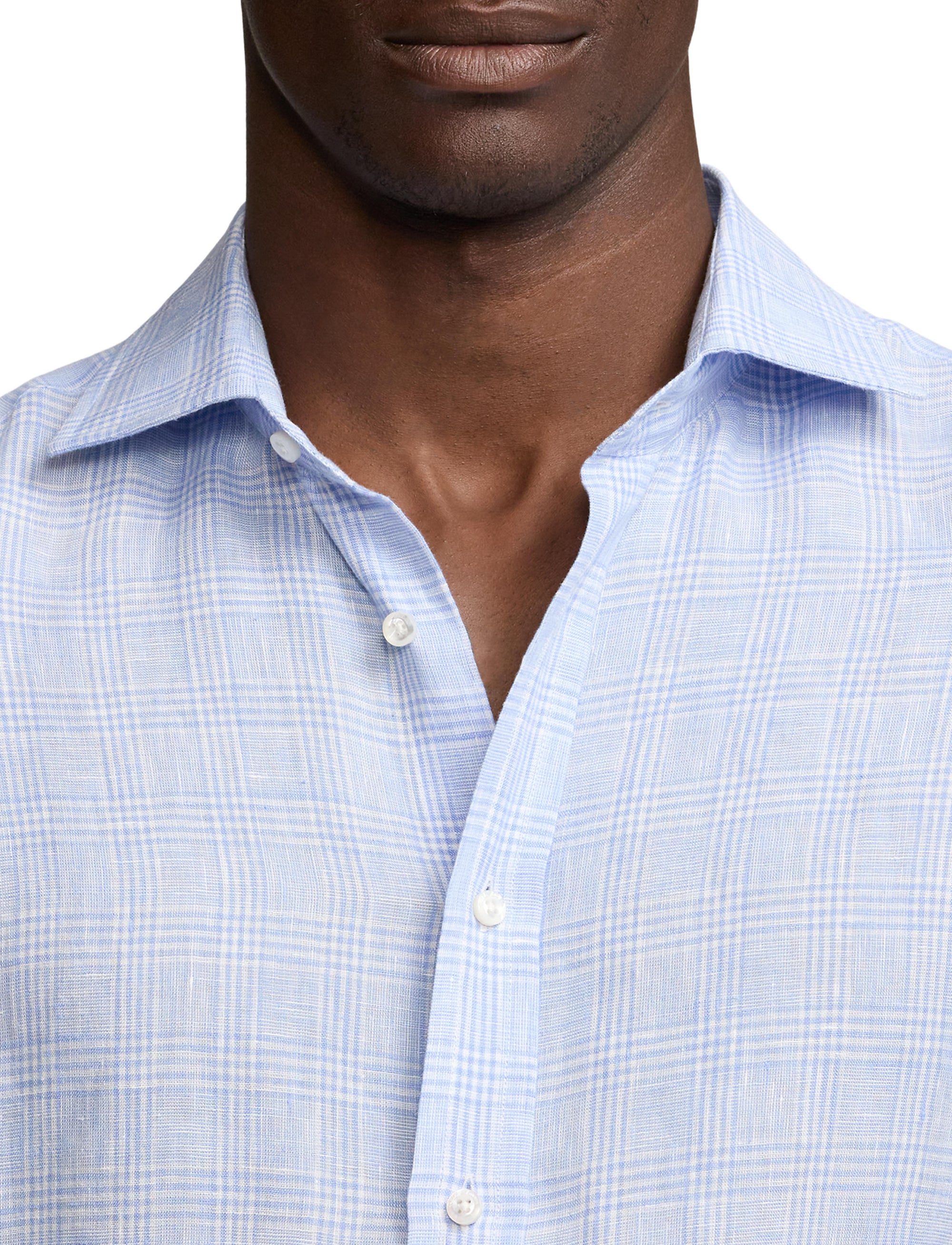 Chemise à motif prince-de-galles en lin - Blue