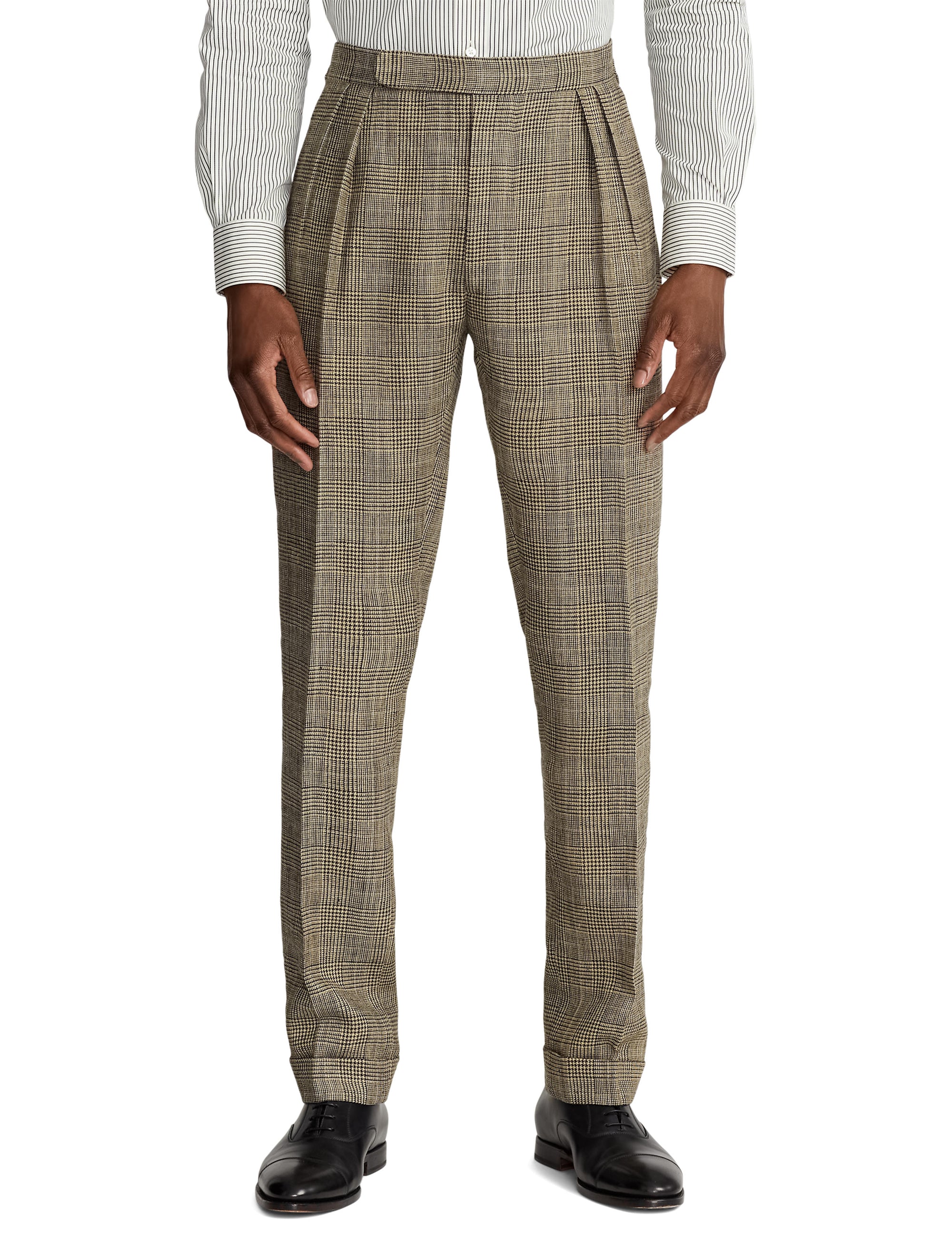 Ralph tartan suit in silk and linen blend - Vintage Cream & Black With Blue Deco