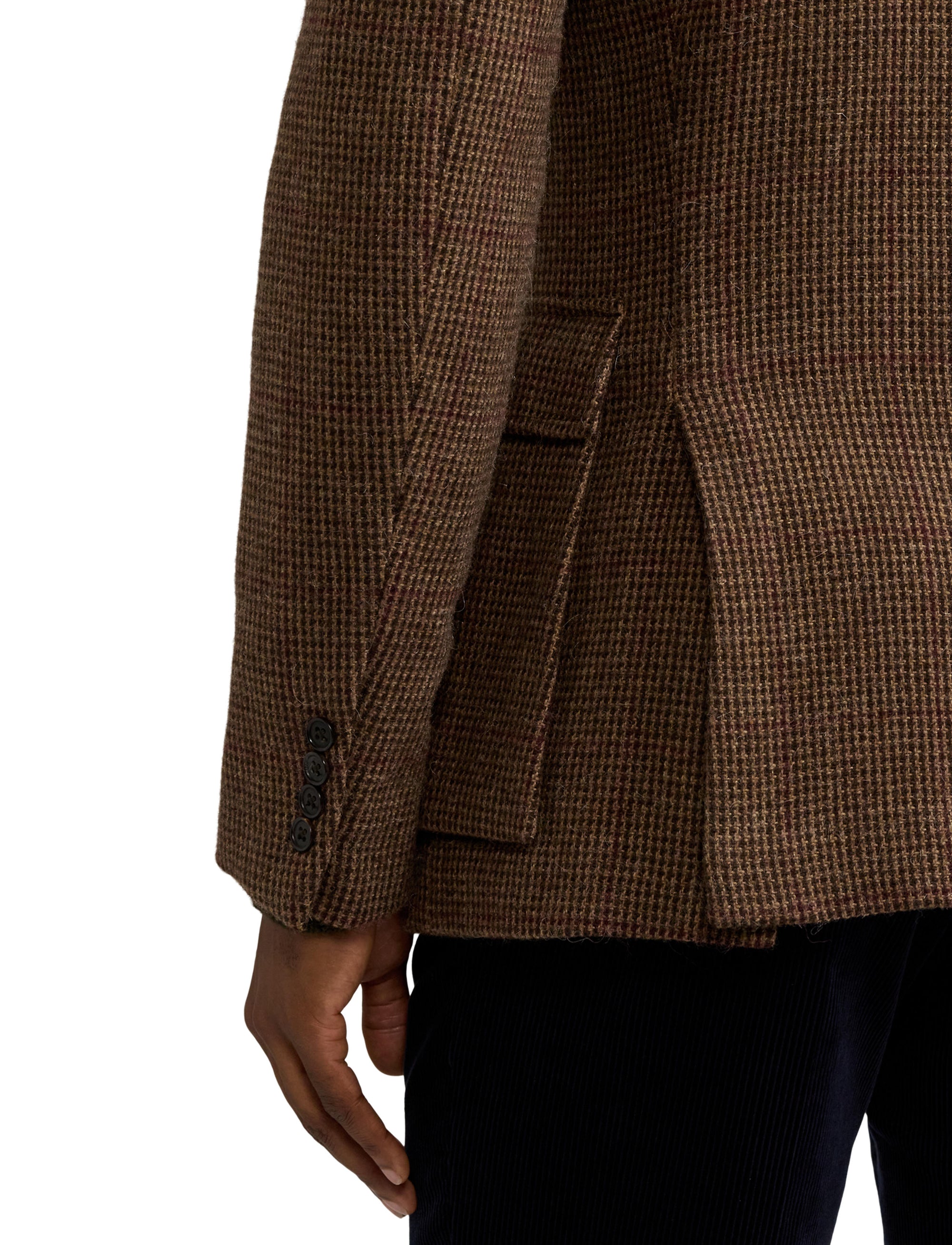 Blazer Kent pied-de-poule en cachemire et laine mélangé - Dark Brown, Multicolore With Burgundy Deco