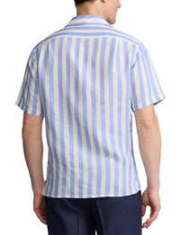 Chemise safari rayée en lin - Cornflower Blue & White