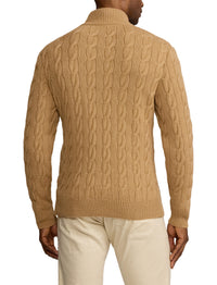 Pull torsadé à col cheminée en cachemire - Camel Melange