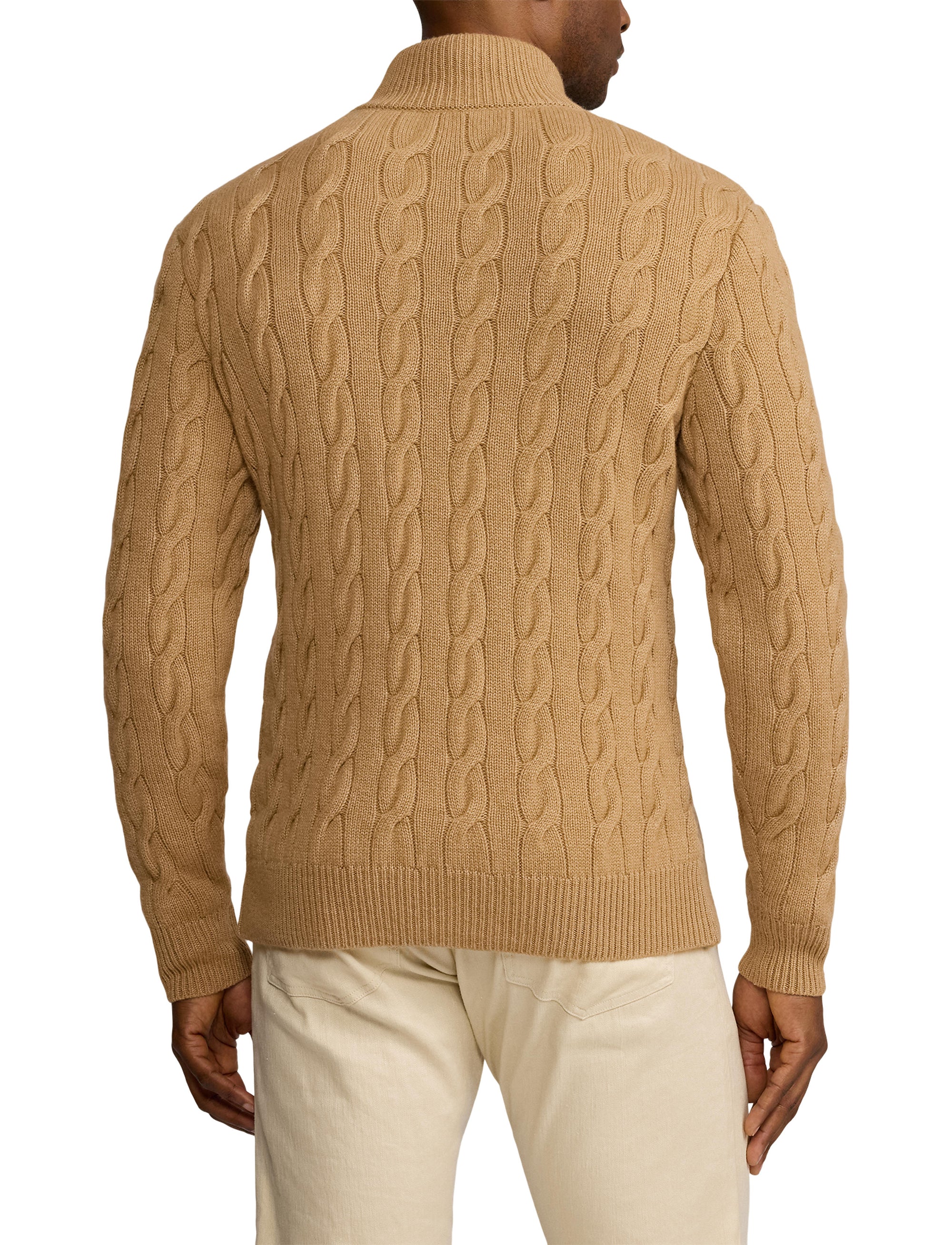 Pull torsadé à col cheminée en cachemire - Camel Melange