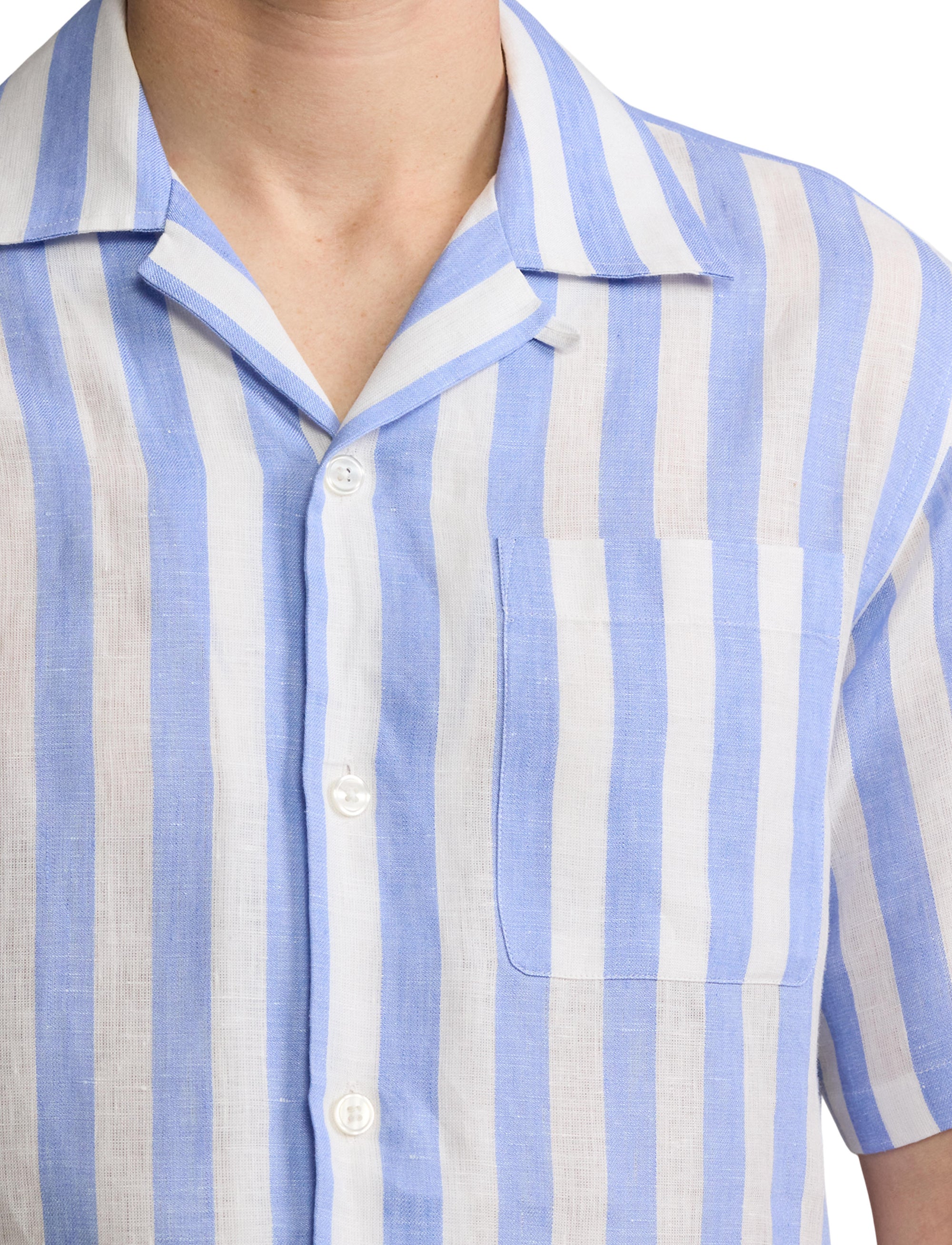 Chemise safari rayée en lin - Cornflower Blue & White