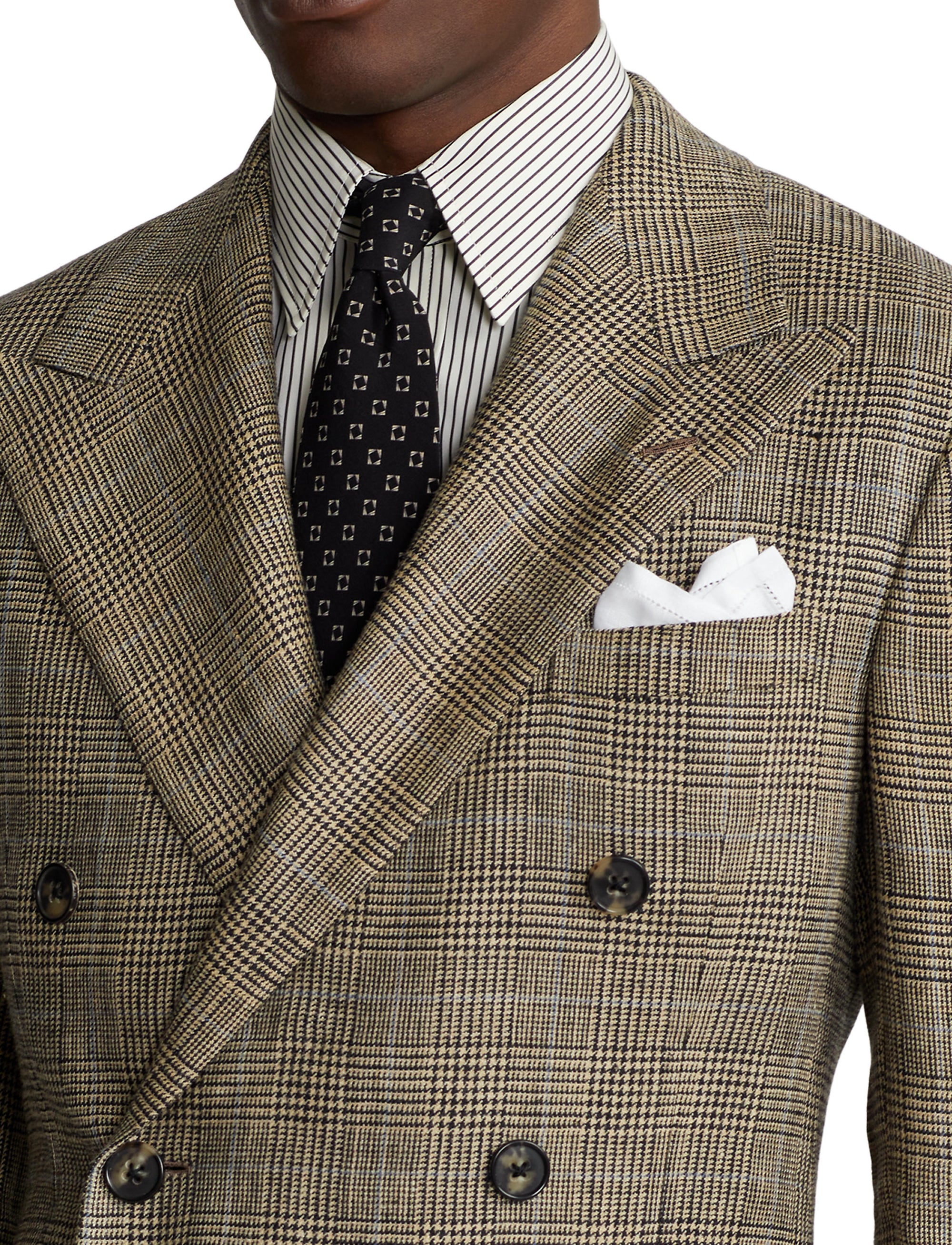 Ralph tartan suit in silk and linen blend - Vintage Cream & Black With Blue Deco