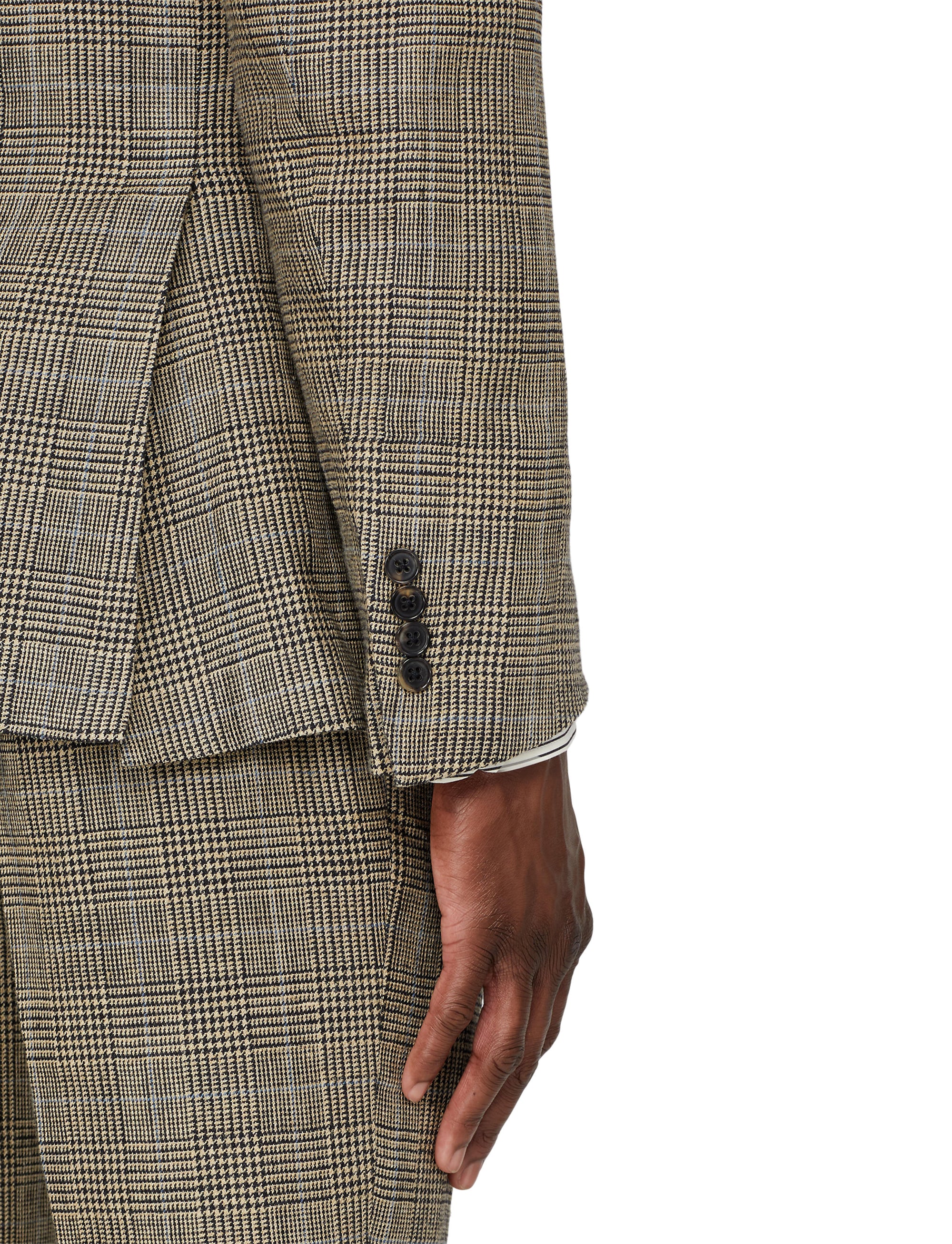 Ralph tartan suit in silk and linen blend - Vintage Cream & Black With Blue Deco
