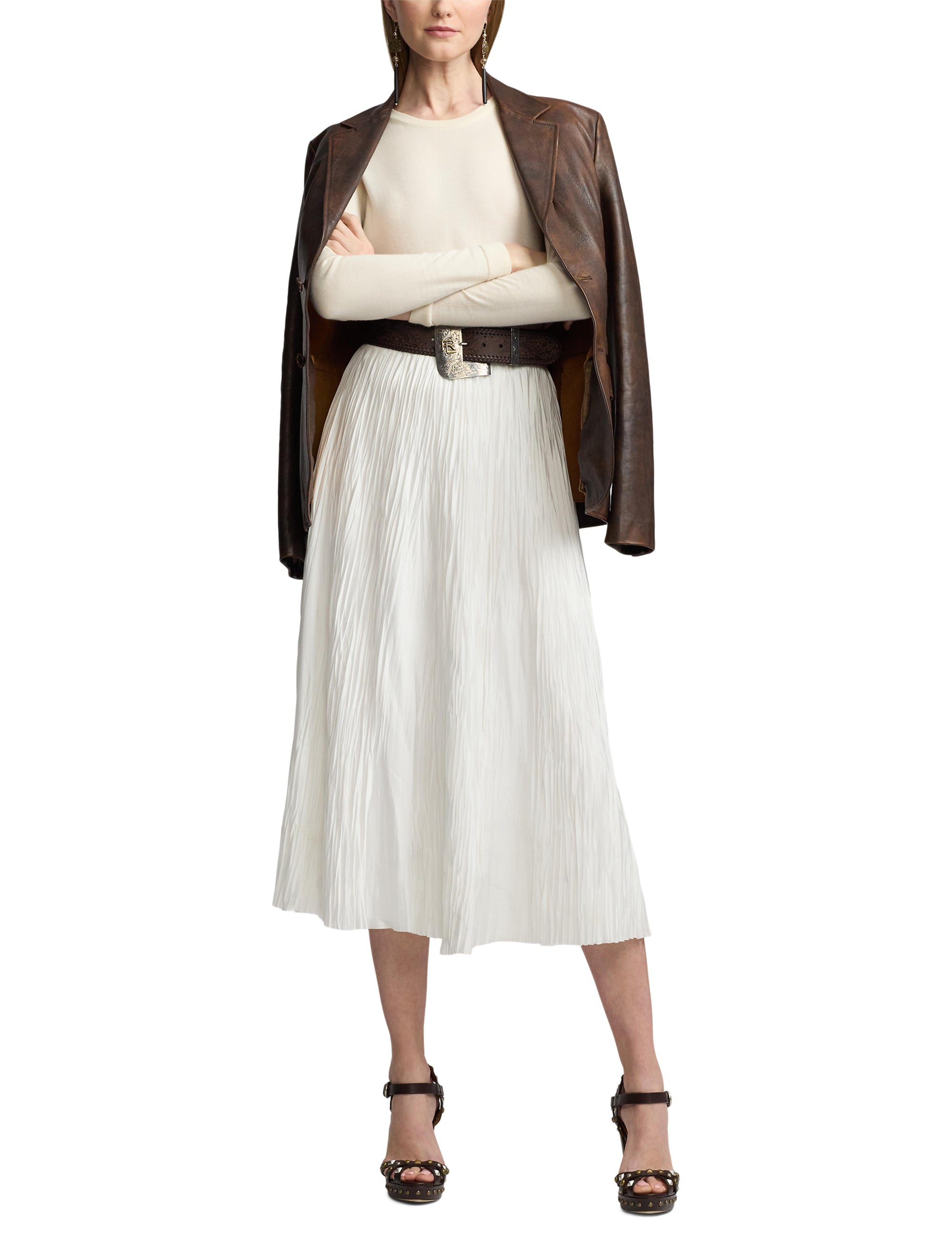 Malone pleated skirt in satin - Off-White