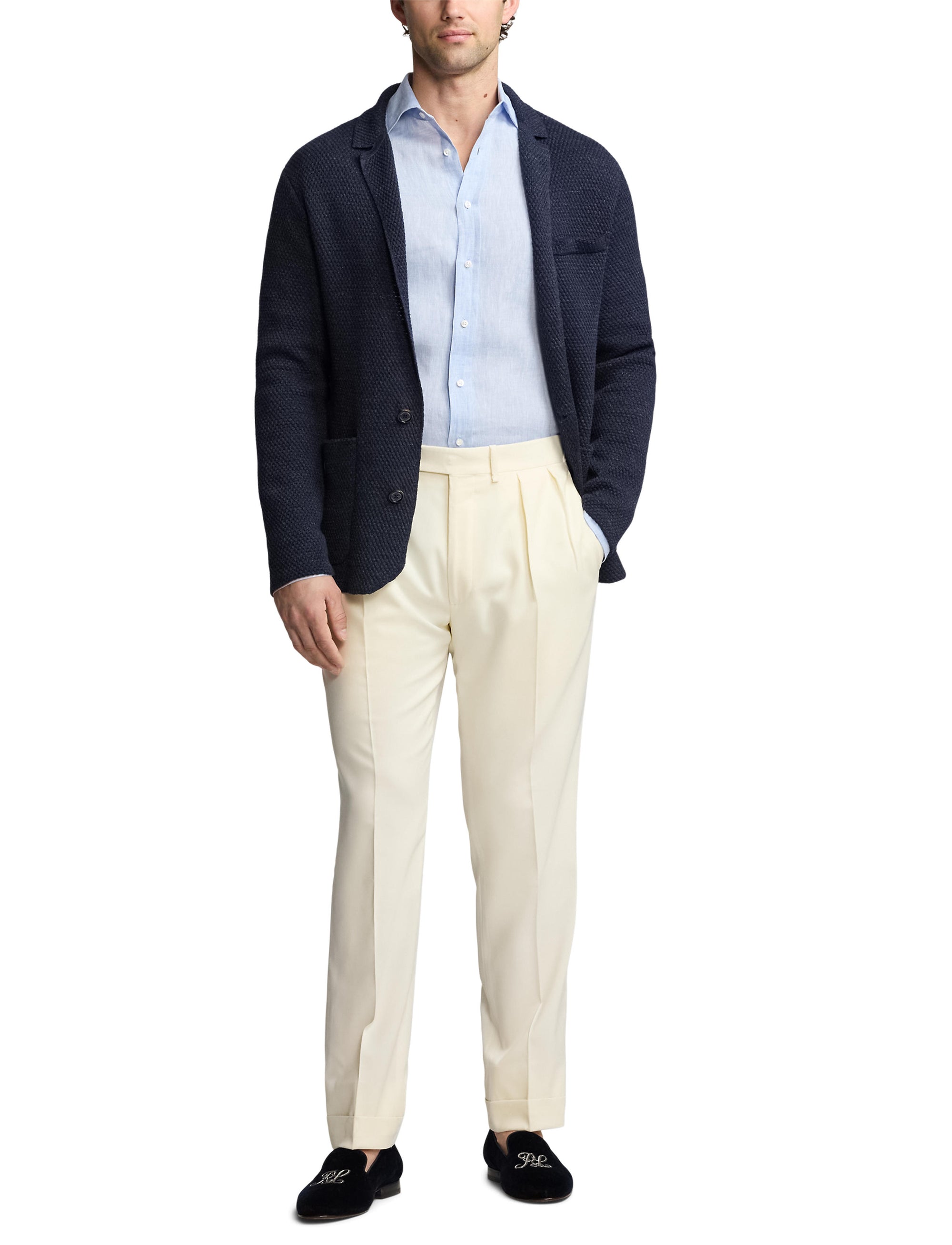 Cardigan blazer en lin mélangé texturé - Royal Navy Heather