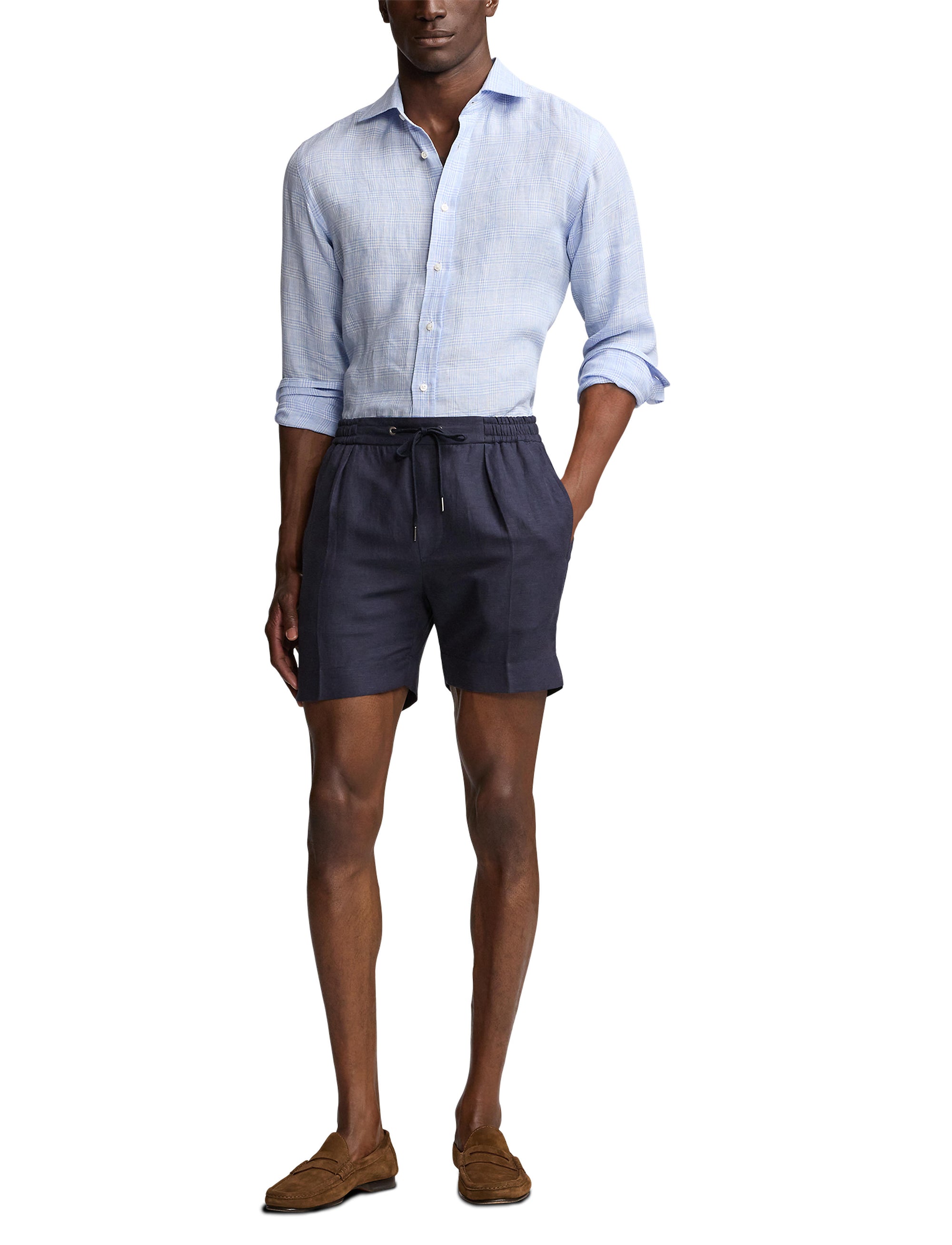 Chemise à motif prince-de-galles en lin - Blue