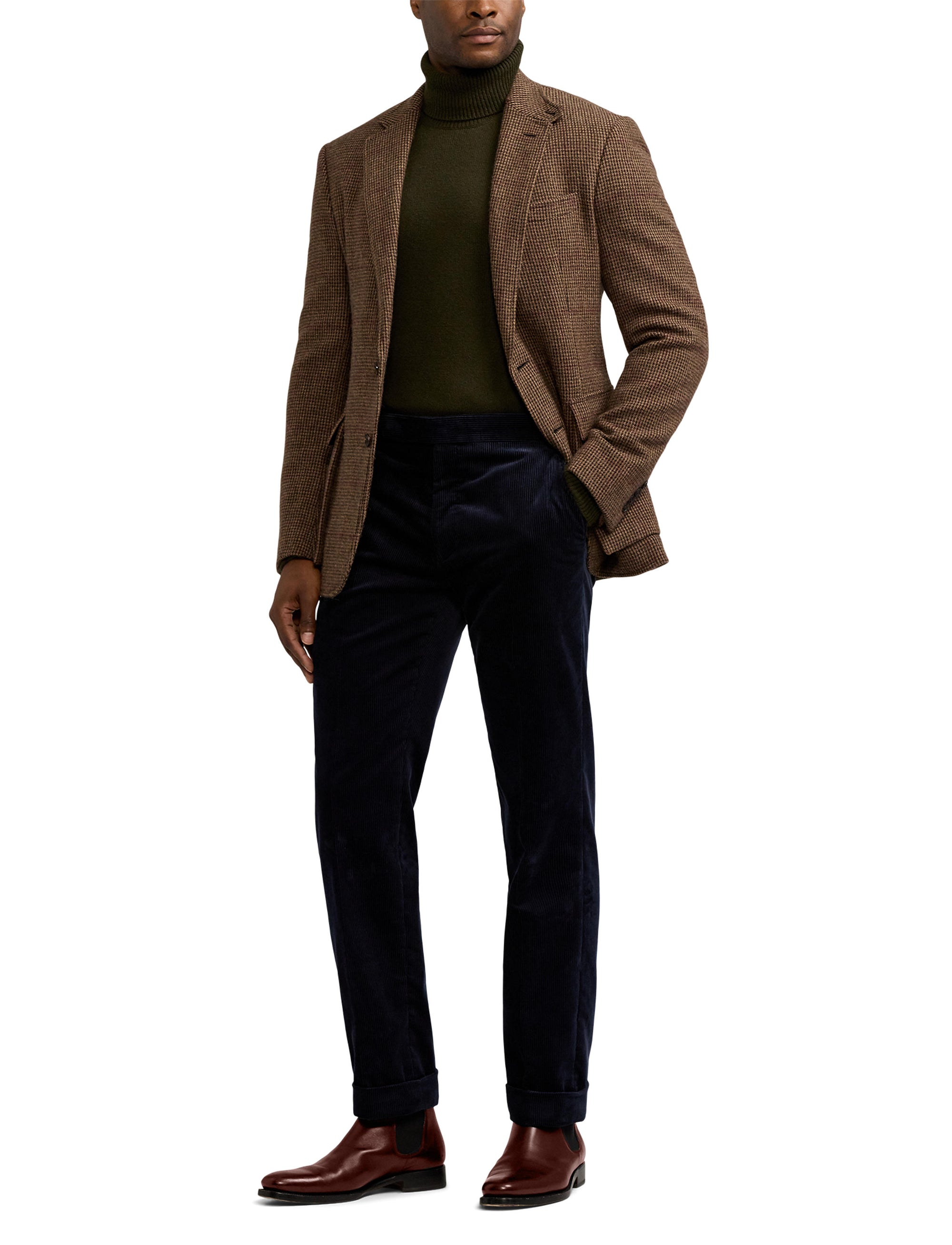 Blazer Kent pied-de-poule en cachemire et laine mélangé - Dark Brown, Multicolore With Burgundy Deco