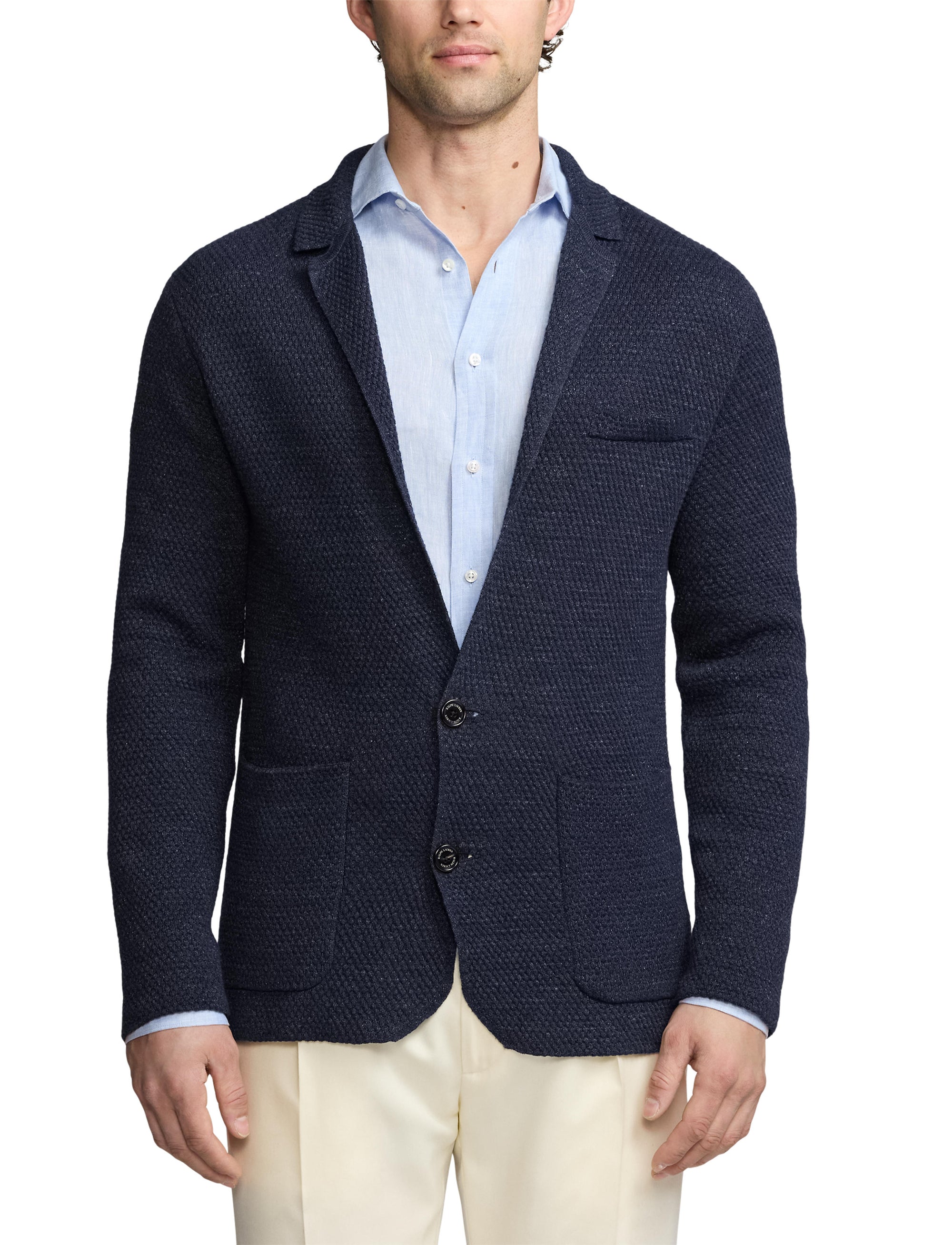 Cardigan blazer en lin mélangé texturé - Royal Navy Heather