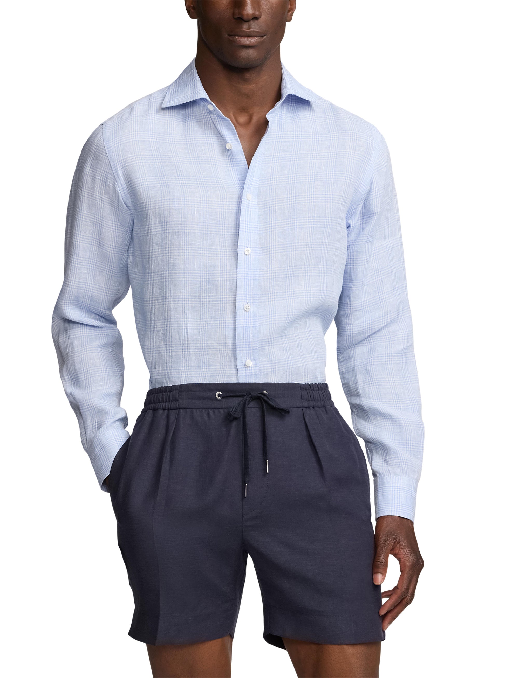 Chemise à motif prince-de-galles en lin - Blue