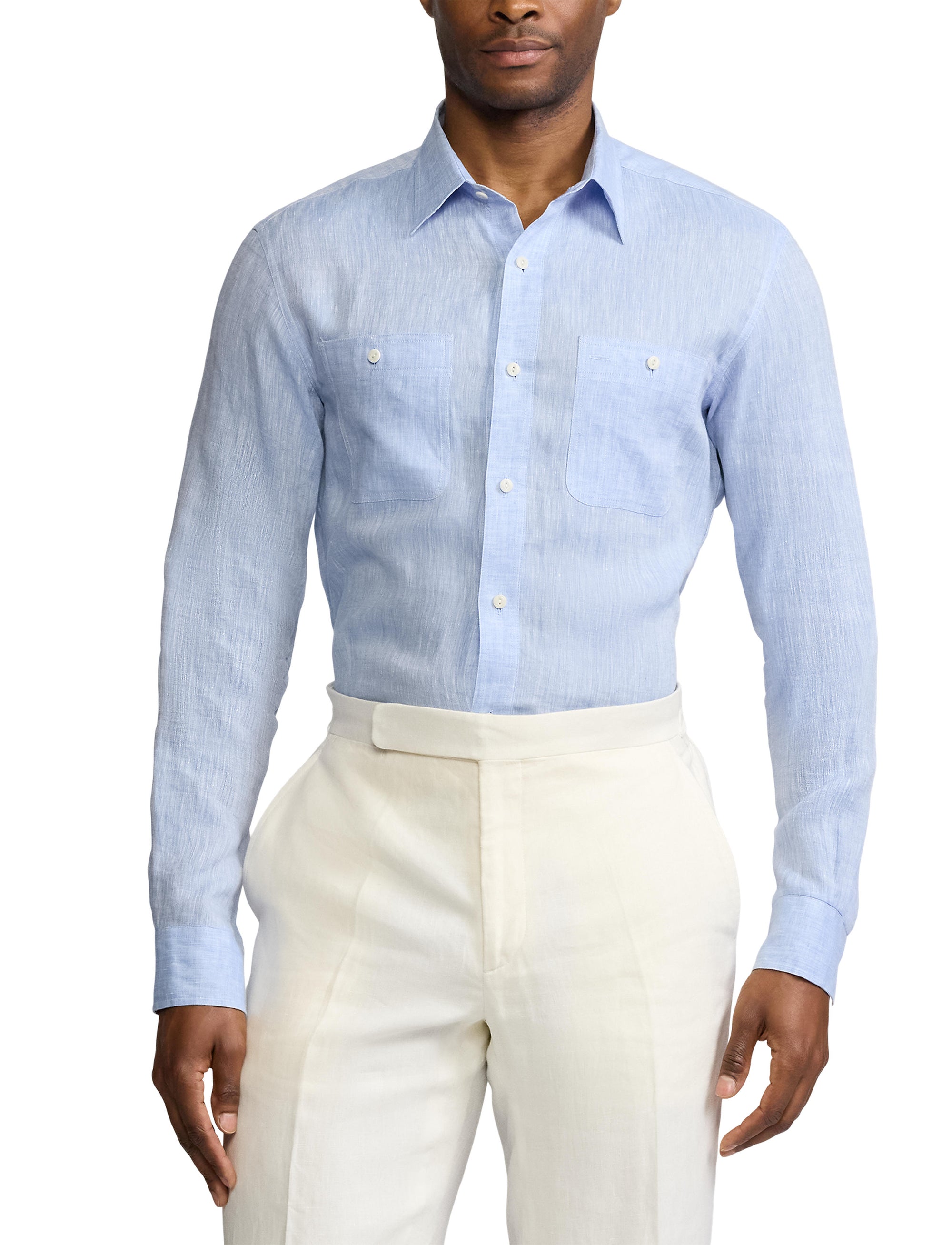 Linen and chambray shirt - Light Blue