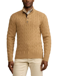 Pull torsadé à col cheminée en cachemire - Camel Melange
