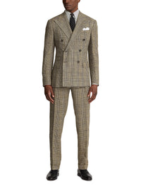 Ralph tartan suit in silk and linen blend - Vintage Cream & Black With Blue Deco