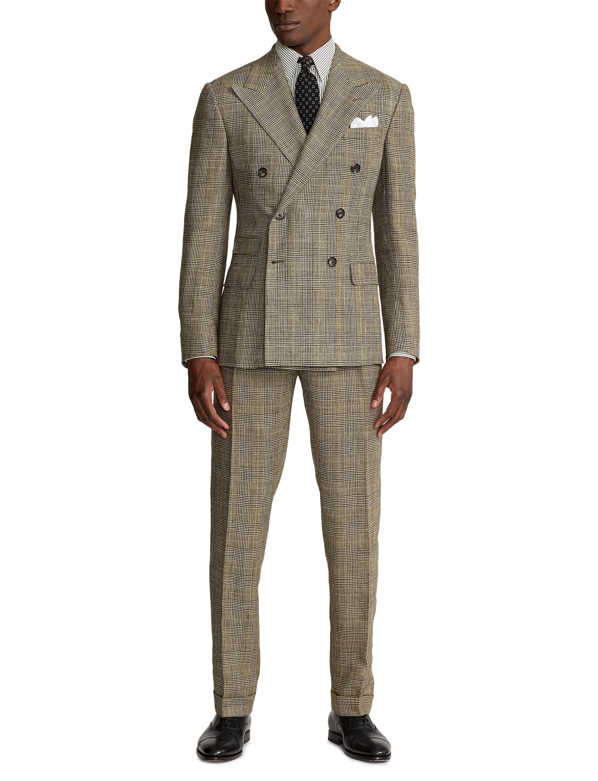 Ralph tartan suit in silk and linen blend - Vintage Cream & Black With Blue Deco