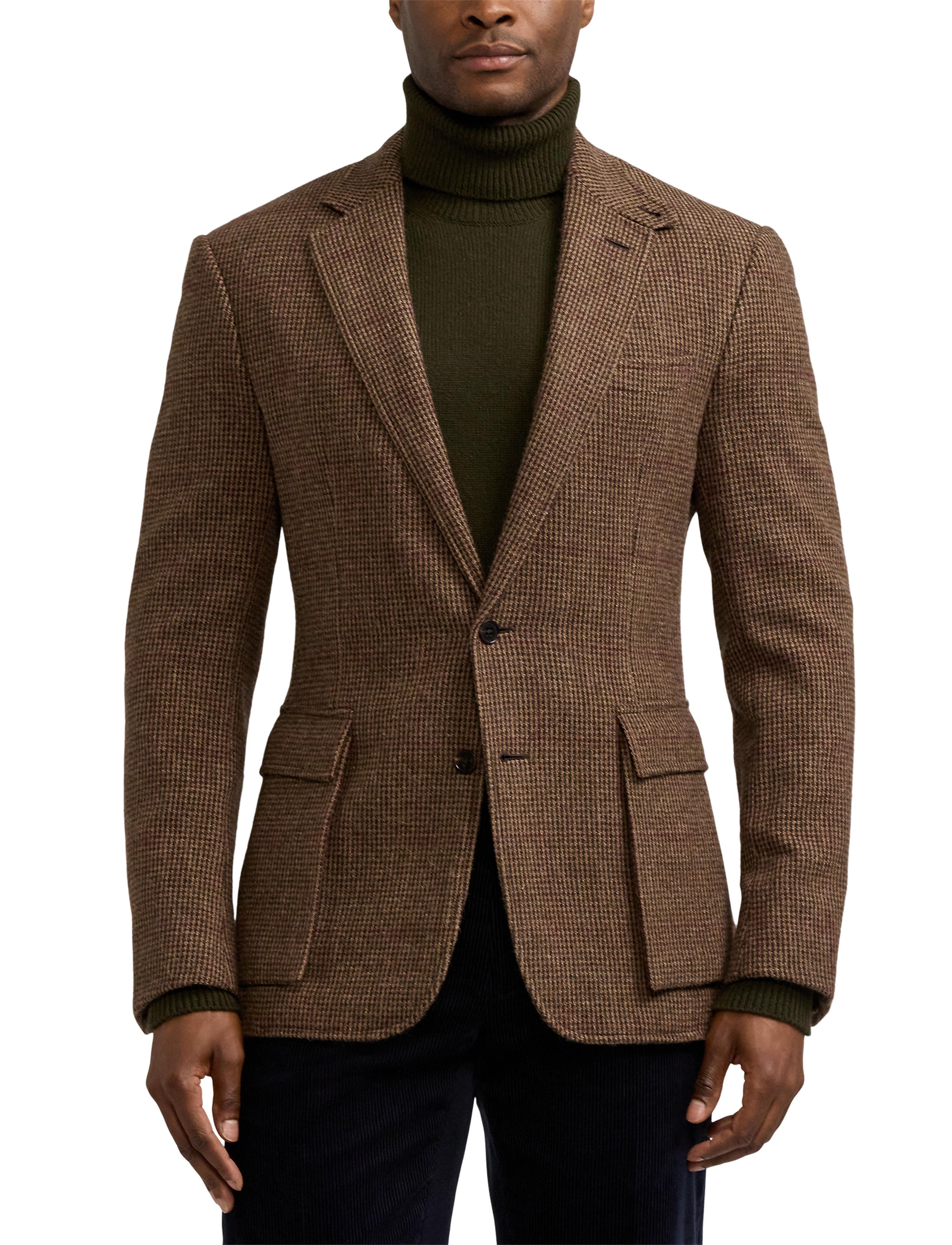 Blazer Kent pied-de-poule en cachemire et laine mélangé - Dark Brown, Multicolore With Burgundy Deco