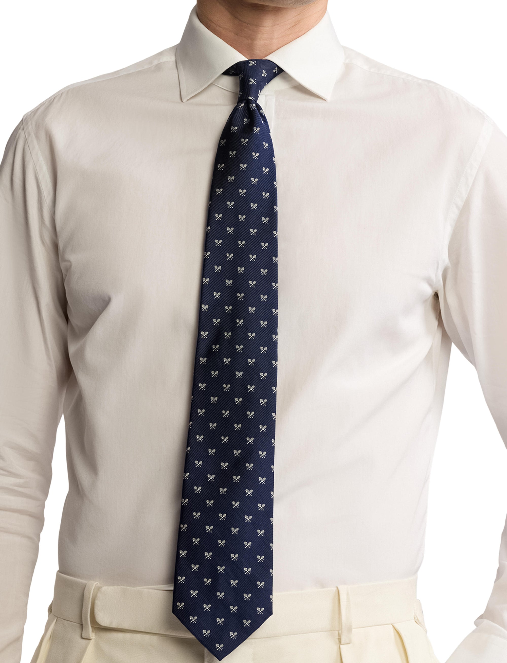 Cravate motif raquettes en soie - Navy