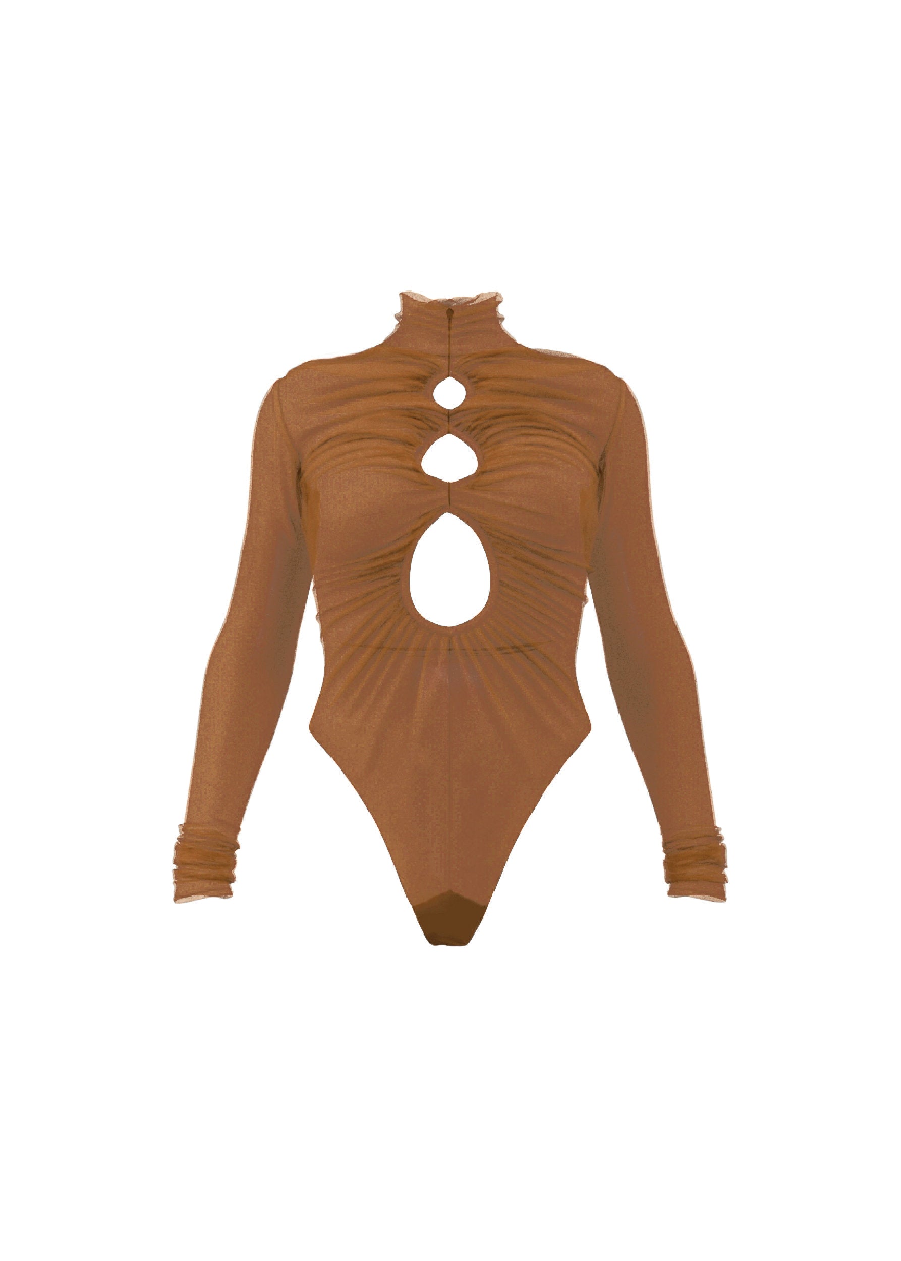 Openwork body with gathers - Camel