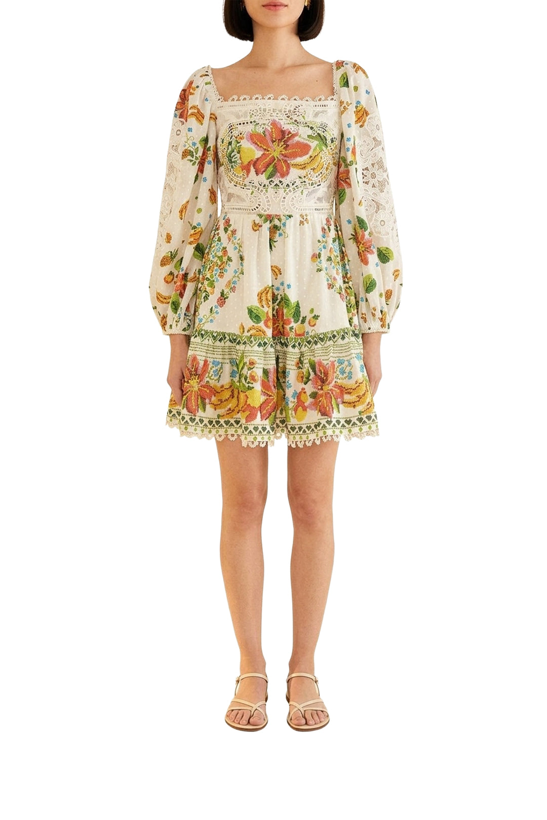 Robe courte Romance Tropicale en coton - Jaune