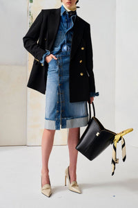 Placket Detail Denim Skirt - Heavy Vintage Indigo Wash