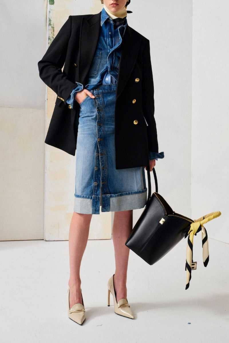 Placket Detail Denim Skirt - Heavy Vintage Indigo Wash