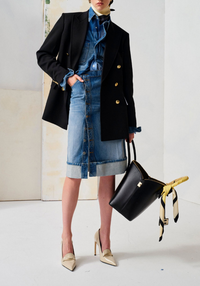 Placket Detail Denim Skirt - Heavy Vintage Indigo Wash