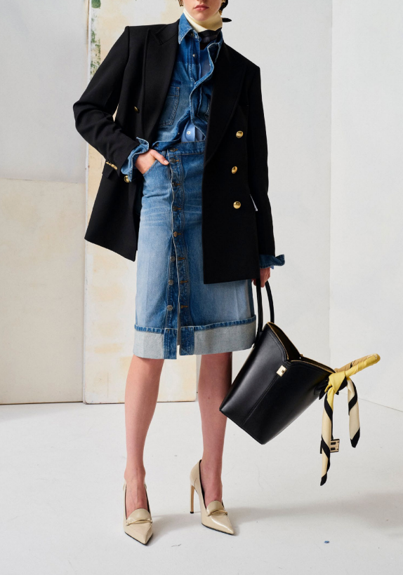 Placket Detail Denim Skirt - Heavy Vintage Indigo Wash